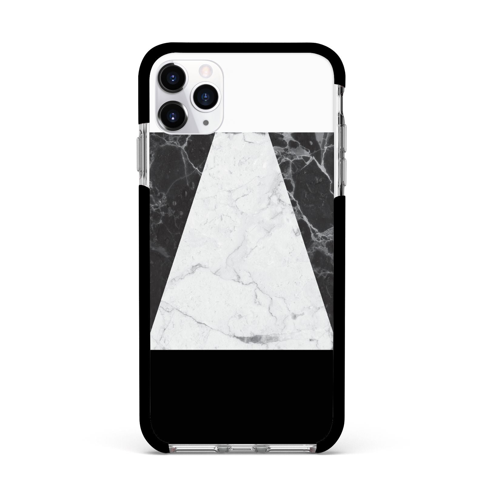 Marble White Black Apple iPhone 11 Pro Max in Silver with Black Impact Case