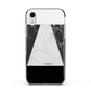 Marble White Black Apple iPhone XR Impact Case Black Edge on Silver Phone