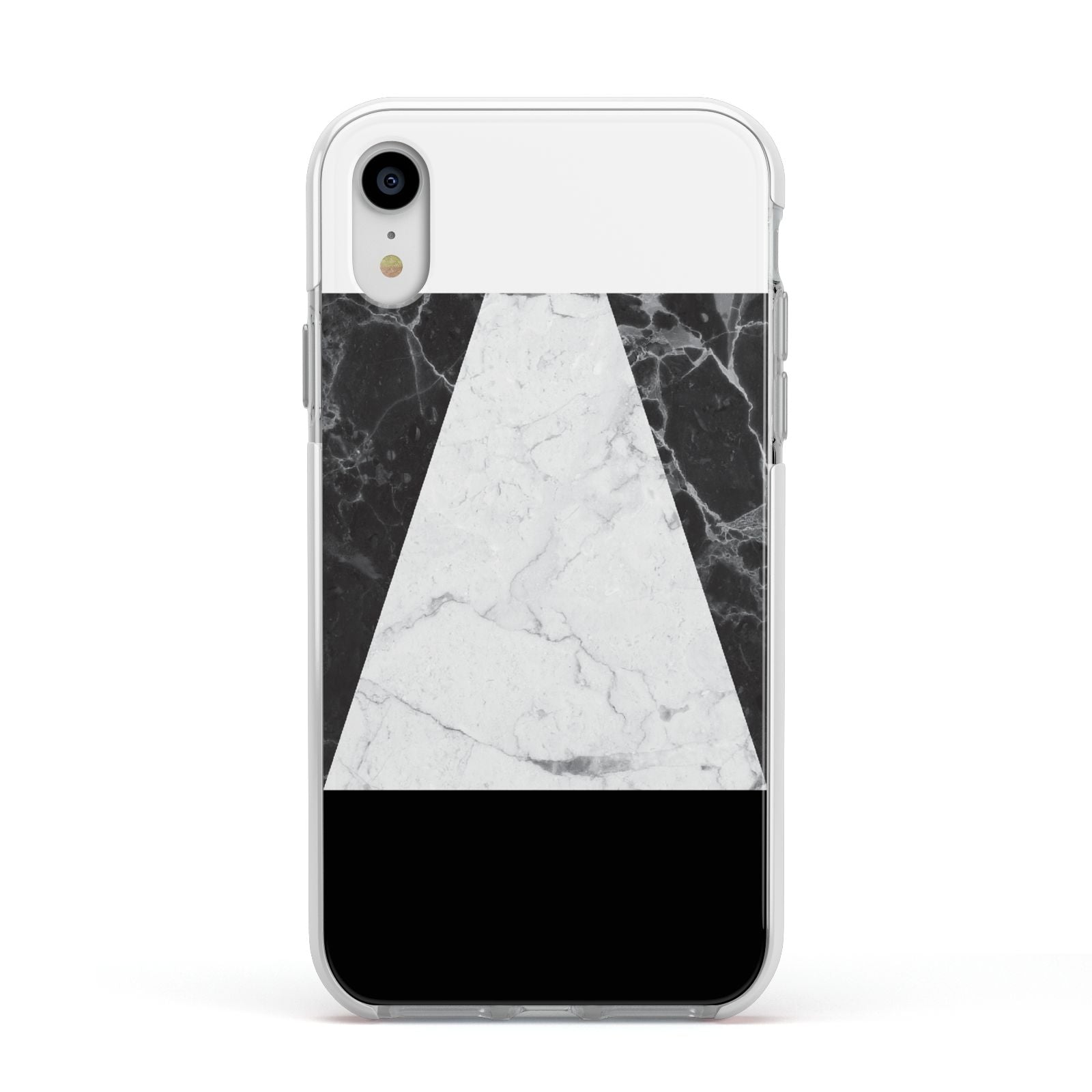 Marble White Black Apple iPhone XR Impact Case White Edge on Silver Phone