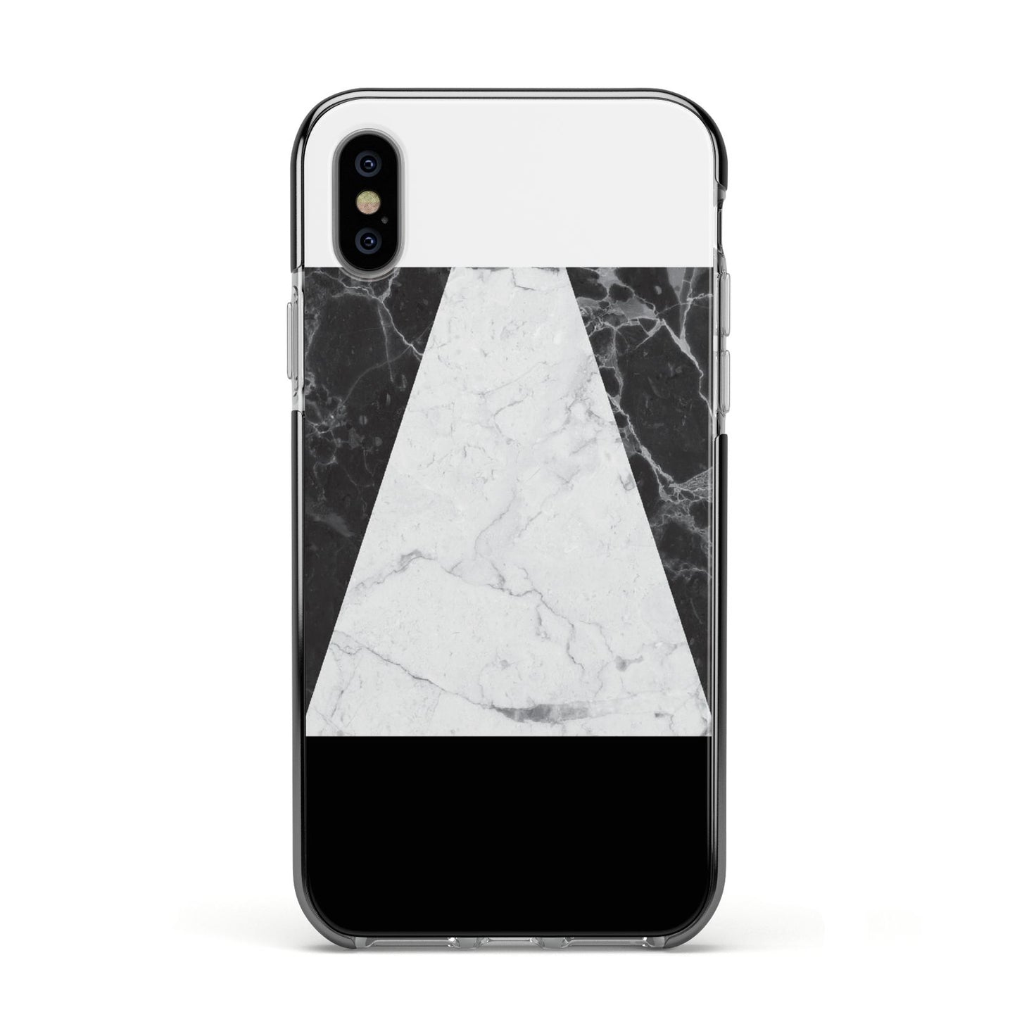 Marble White Black Apple iPhone Xs Impact Case Black Edge on Silver Phone