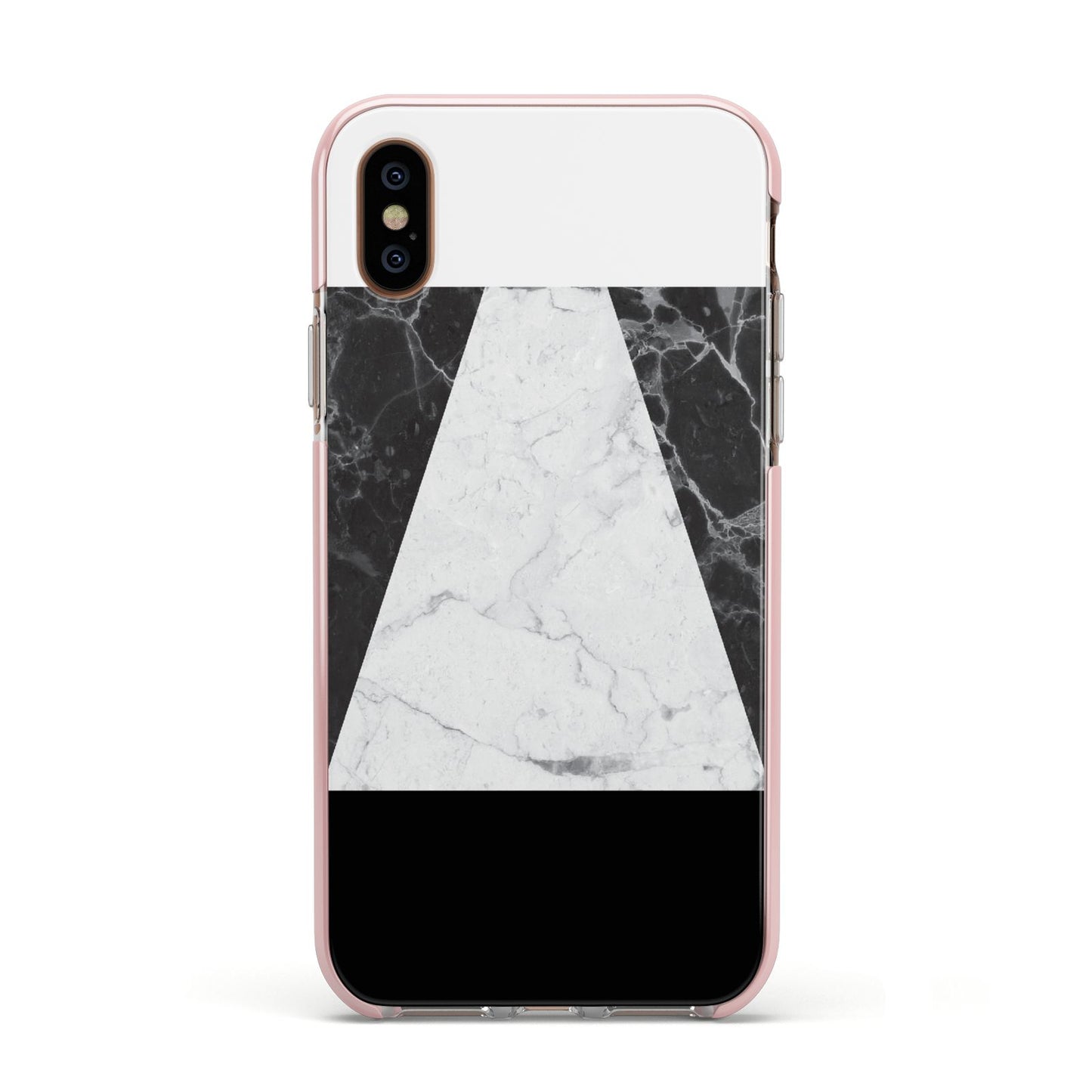 Marble White Black Apple iPhone Xs Impact Case Pink Edge on Gold Phone