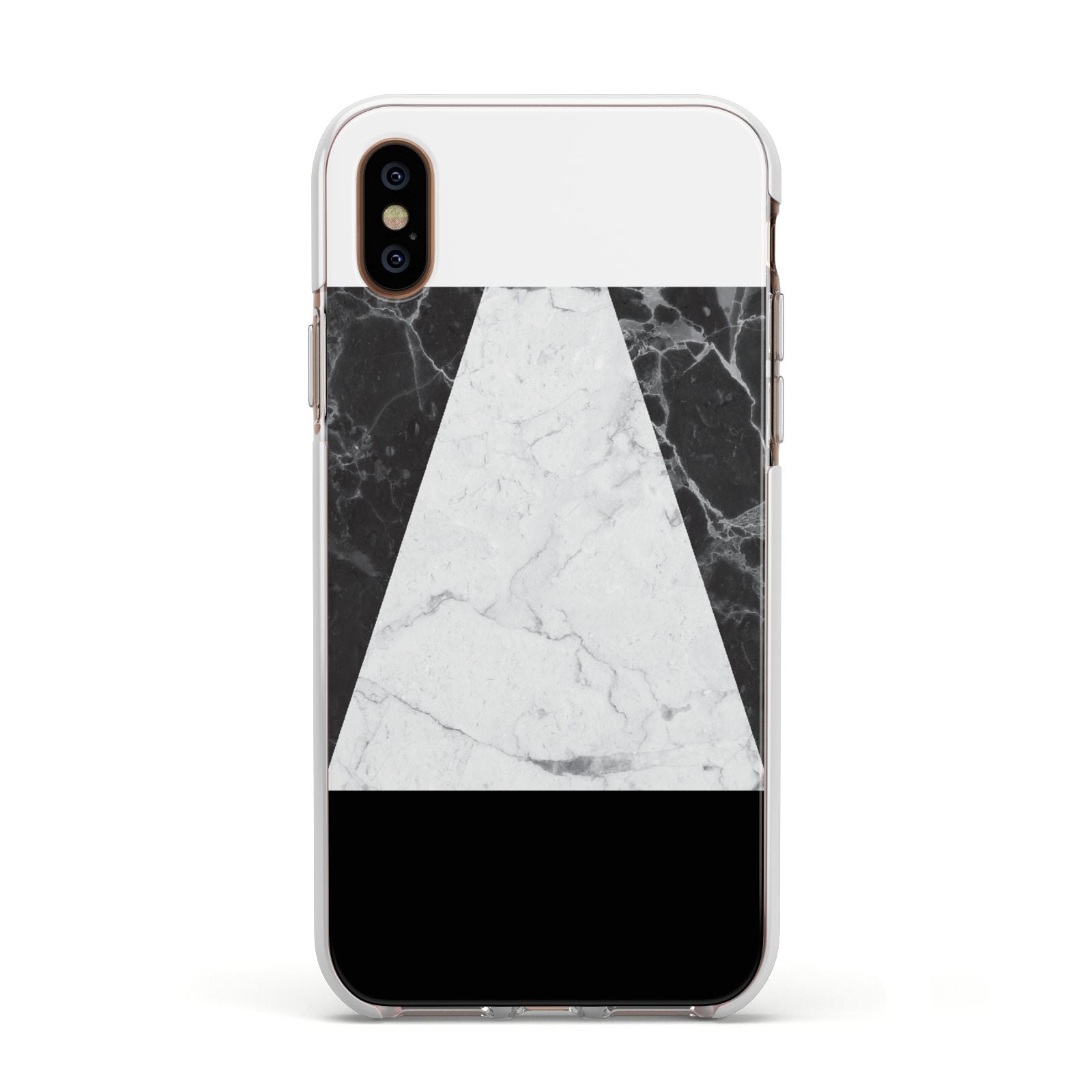 Marble White Black Apple iPhone Xs Impact Case White Edge on Gold Phone