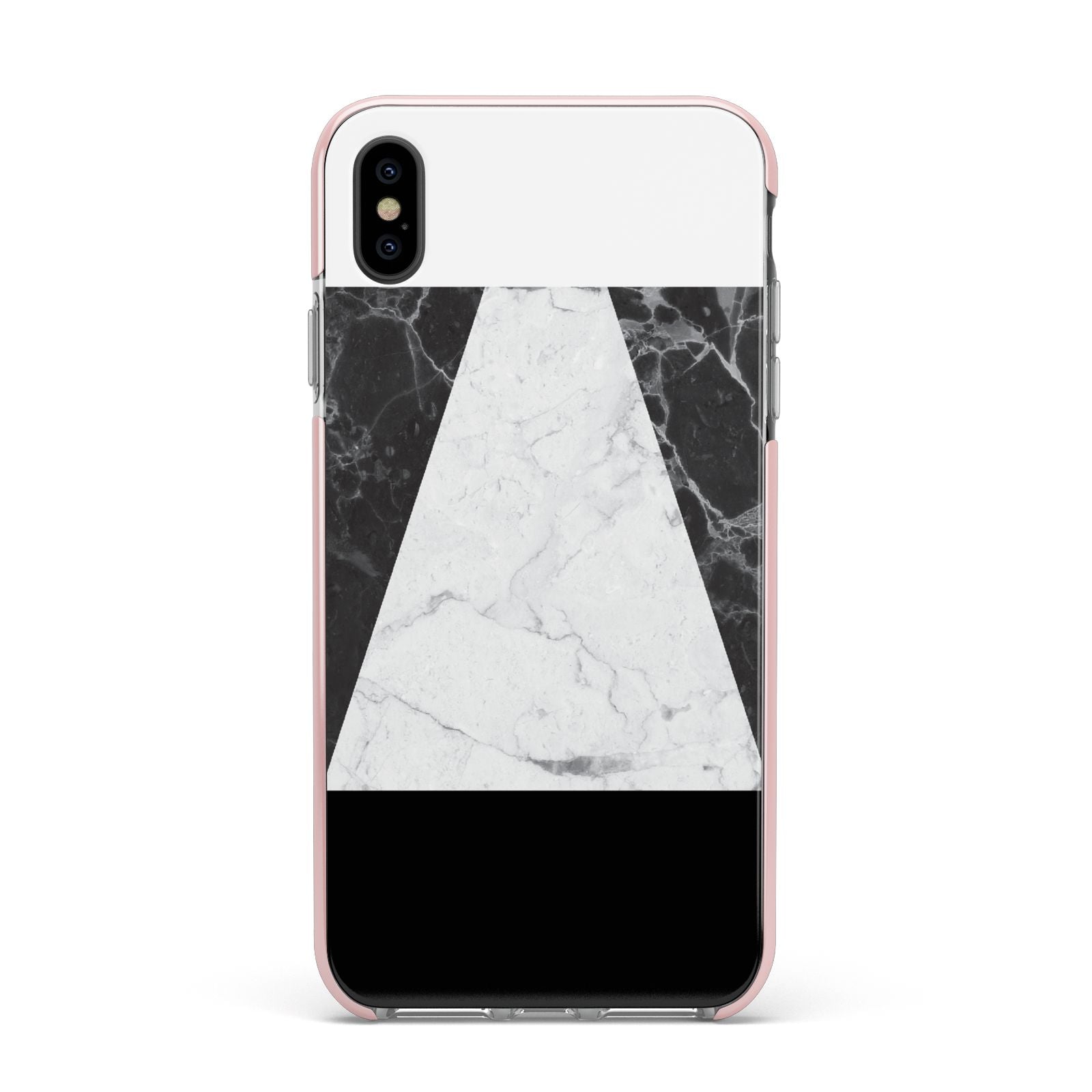 Marble White Black Apple iPhone Xs Max Impact Case Pink Edge on Black Phone