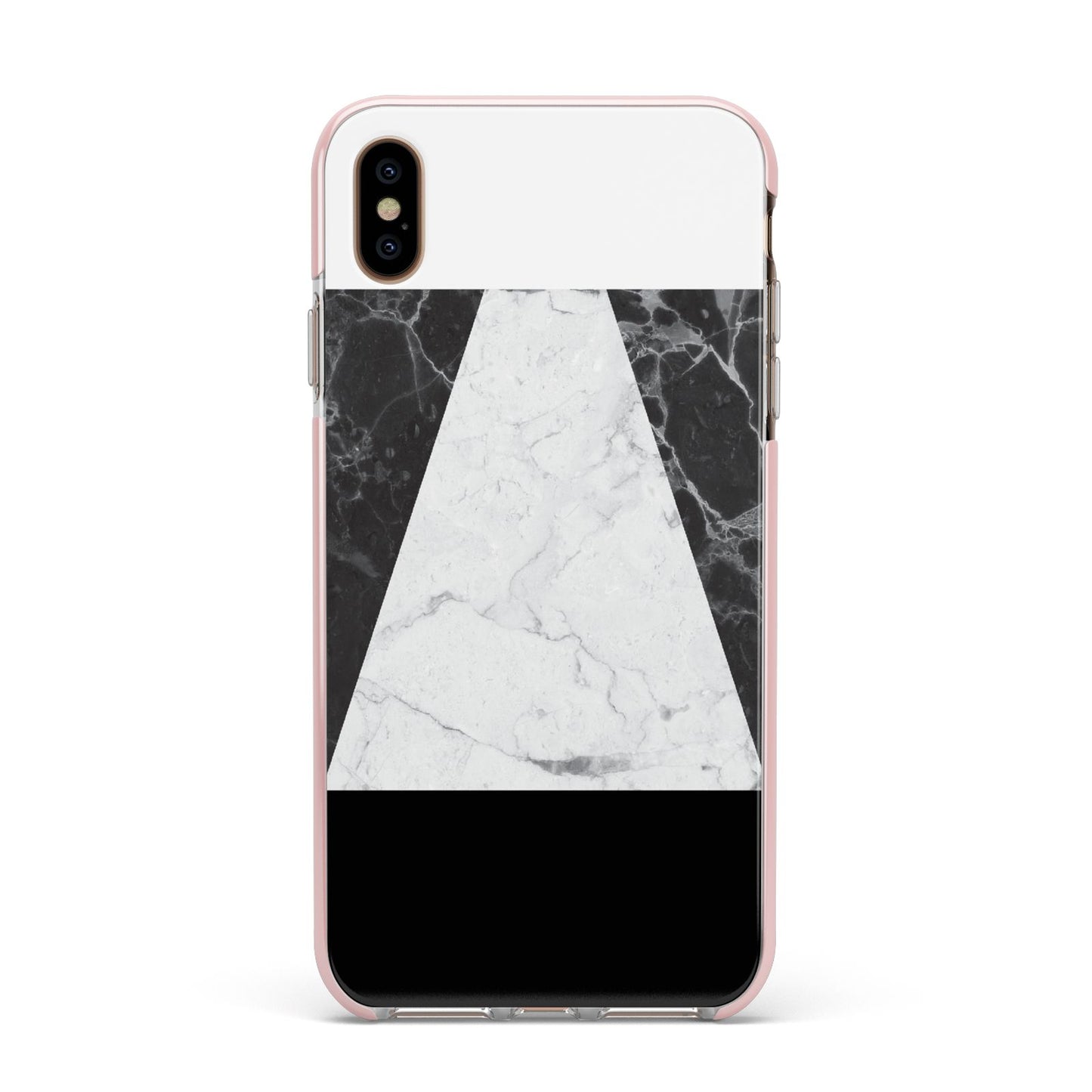 Marble White Black Apple iPhone Xs Max Impact Case Pink Edge on Gold Phone
