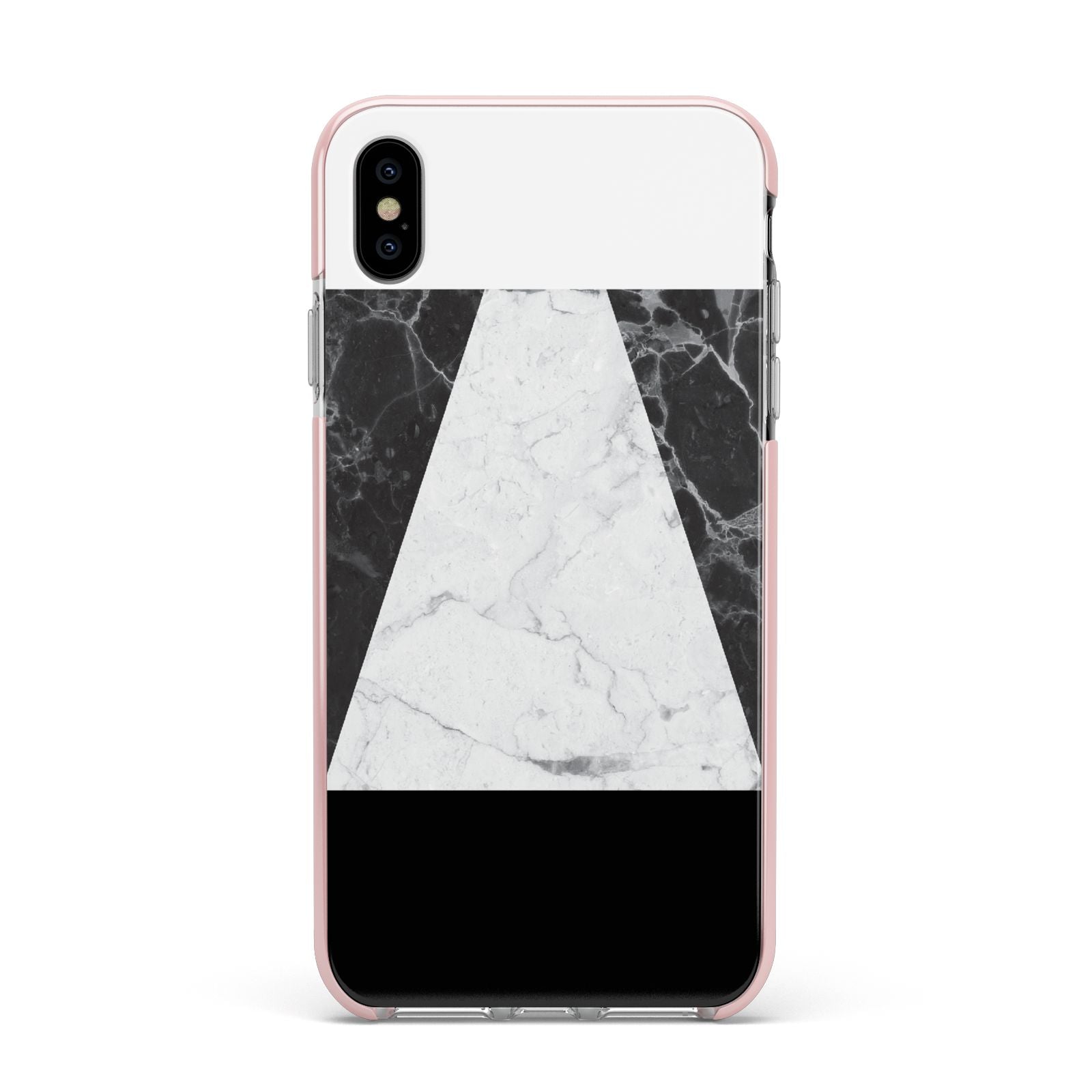 Marble White Black Apple iPhone Xs Max Impact Case Pink Edge on Silver Phone