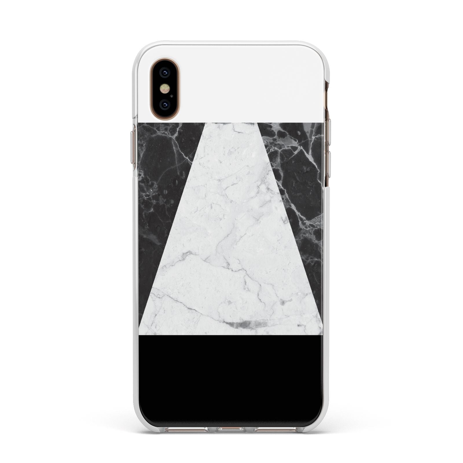 Marble White Black Apple iPhone Xs Max Impact Case White Edge on Gold Phone