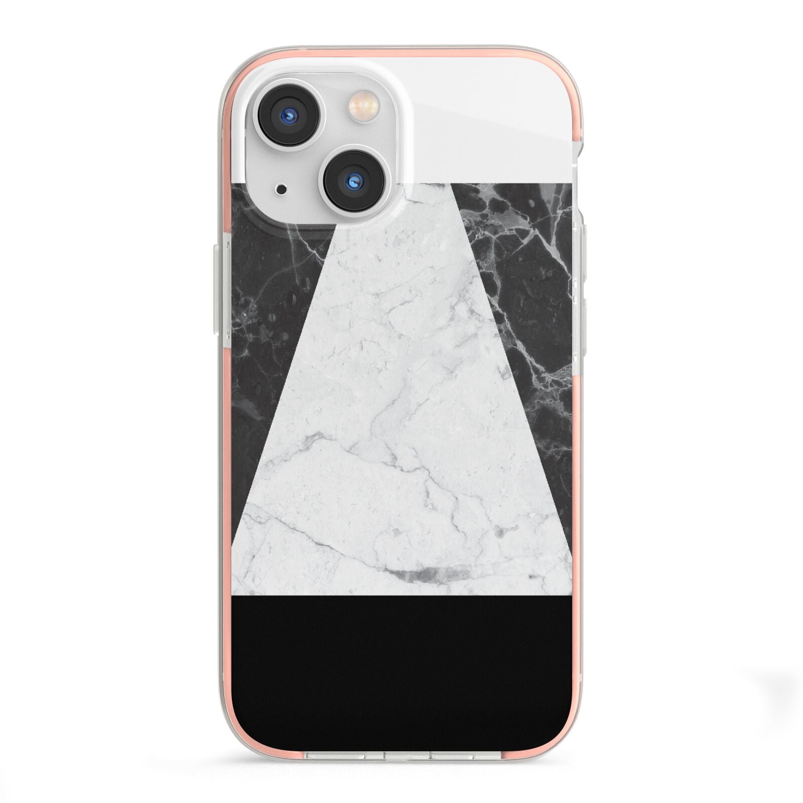 Marble White Black iPhone 13 Mini TPU Impact Case with Pink Edges