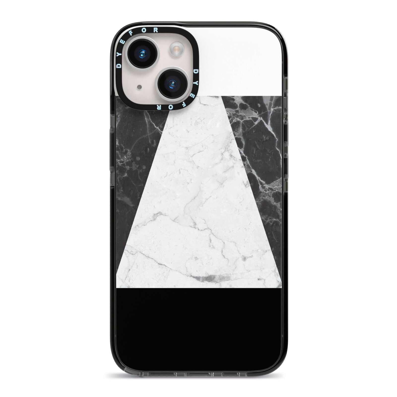 Marble White Black iPhone 14 Black Impact Case on Silver phone