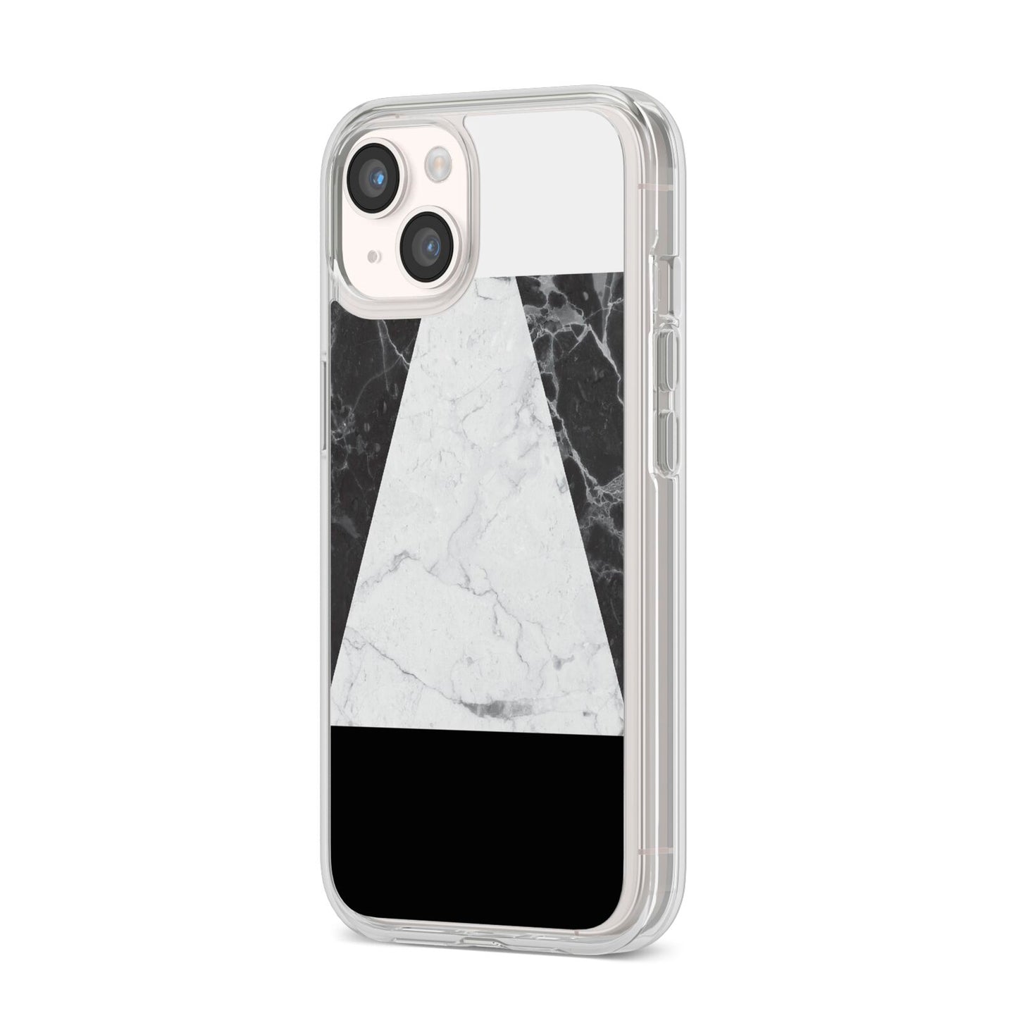 Marble White Black iPhone 14 Clear Tough Case Starlight Angled Image