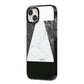 Marble White Black iPhone 14 Plus Black Impact Case Side Angle on Silver phone