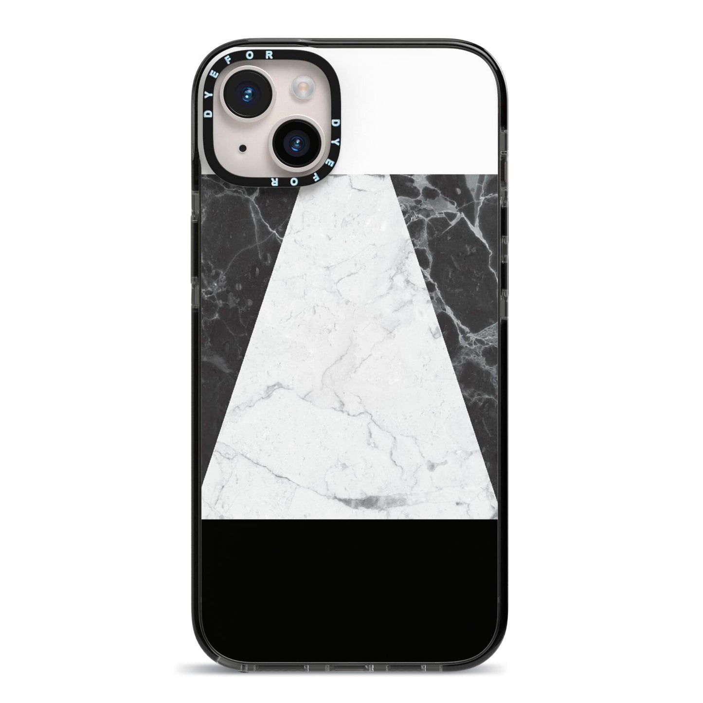 Marble White Black iPhone 14 Plus Black Impact Case on Silver phone