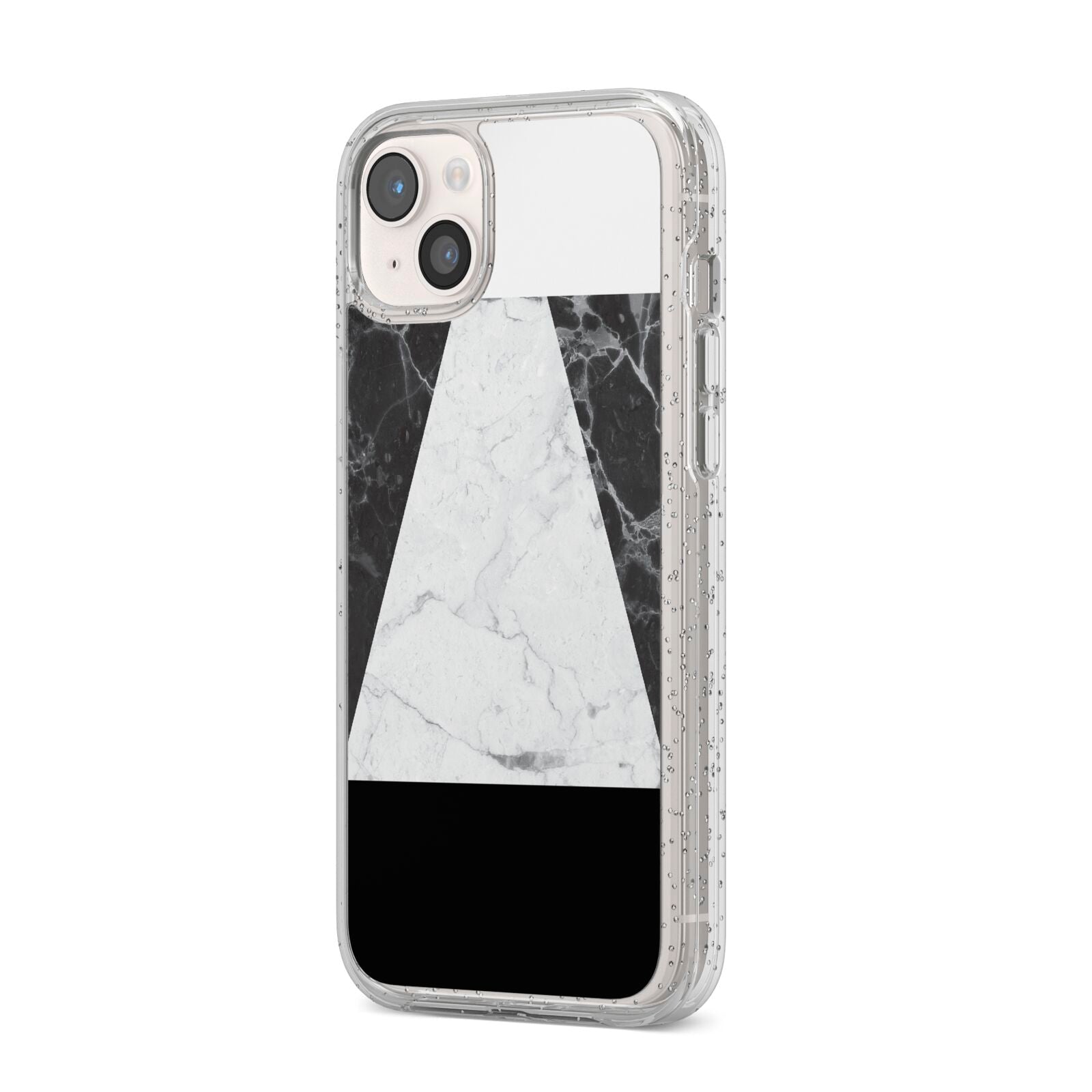 Marble White Black iPhone 14 Plus Glitter Tough Case Starlight Angled Image