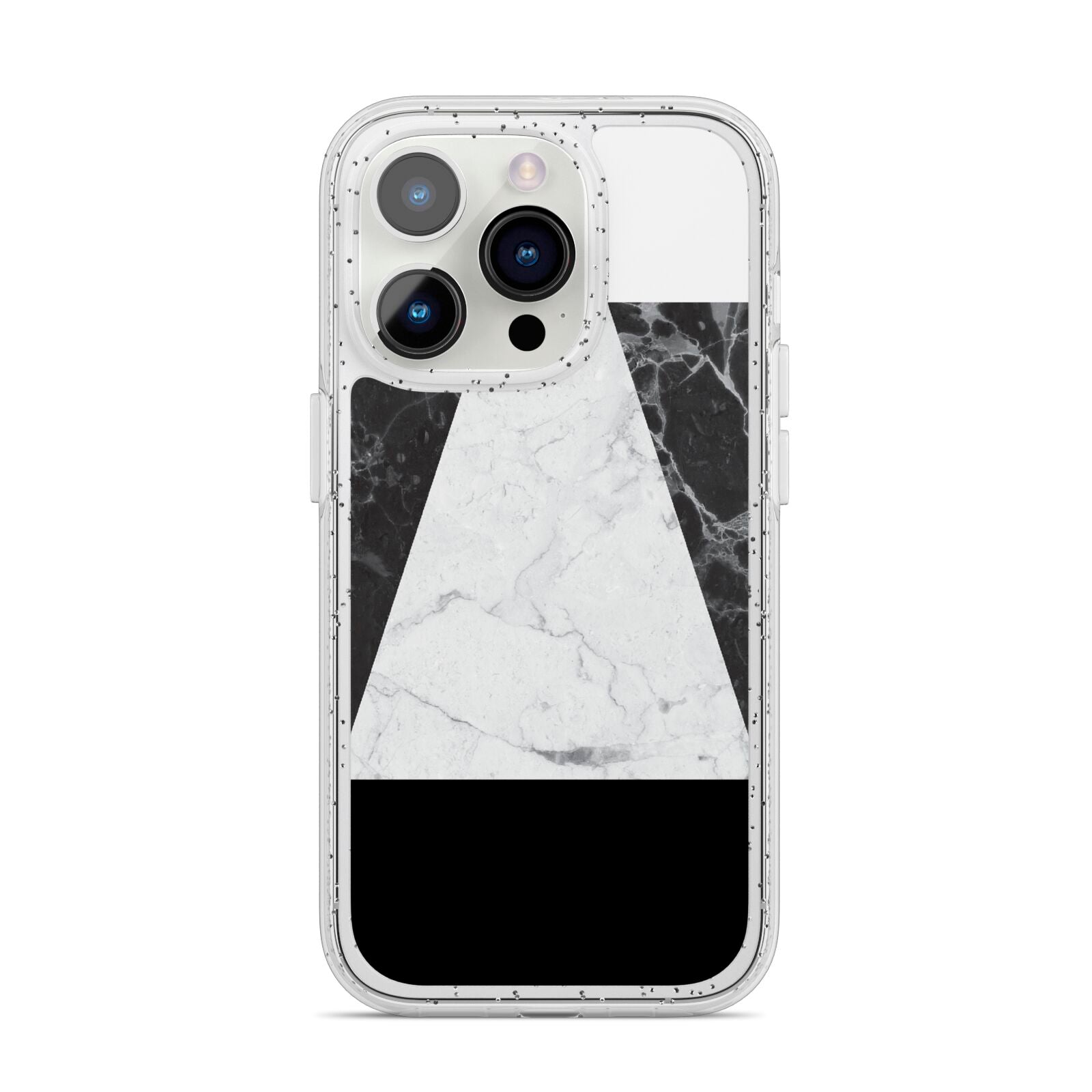 Marble White Black iPhone 14 Pro Glitter Tough Case Silver
