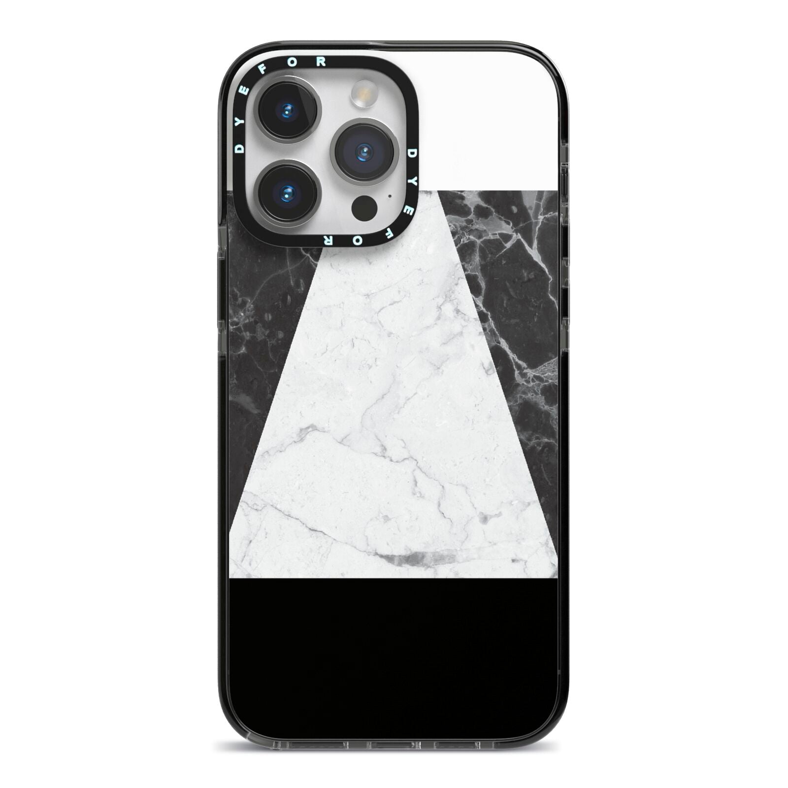 Marble White Black iPhone 14 Pro Max Black Impact Case on Silver phone