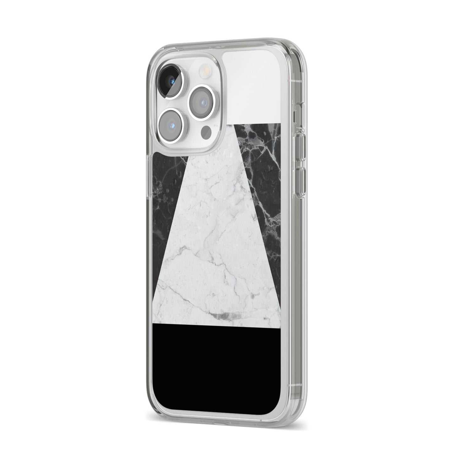Marble White Black iPhone 14 Pro Max Clear Tough Case Silver Angled Image