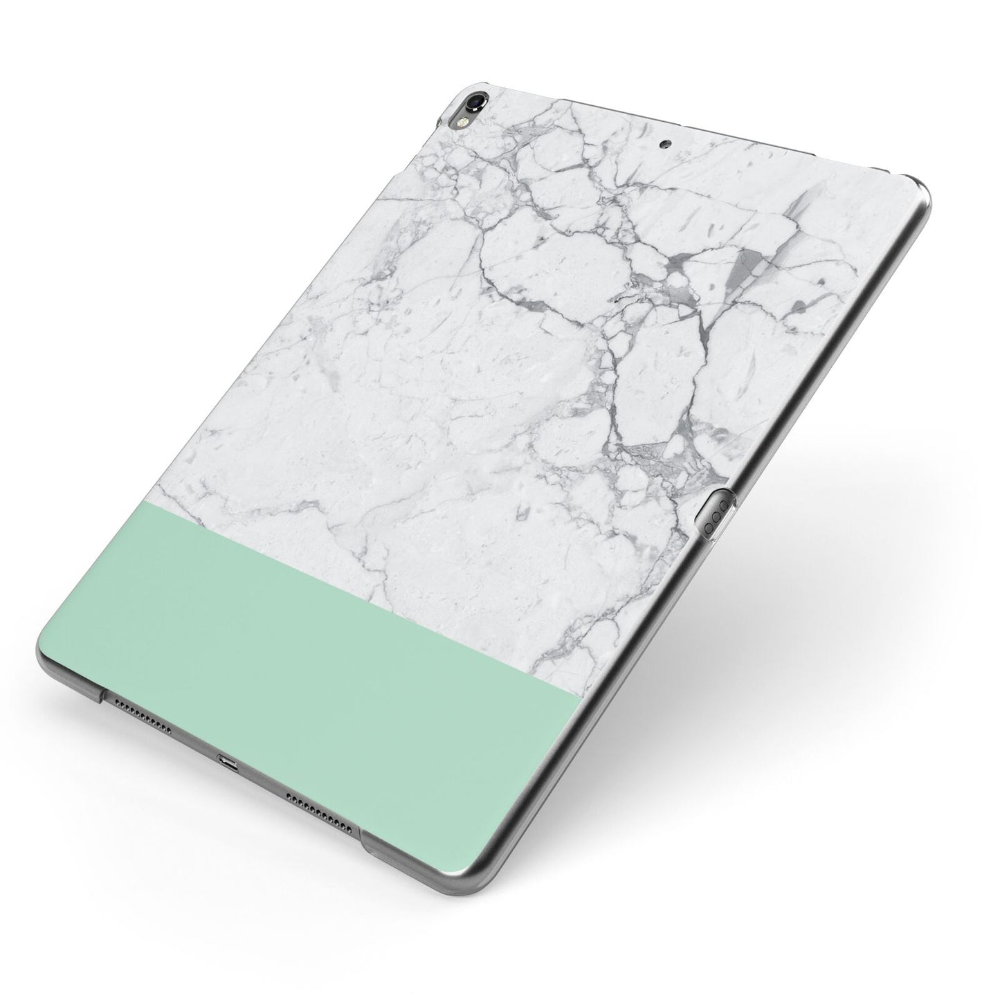 Marble White Carrara Green Apple iPad Case on Grey iPad Side View