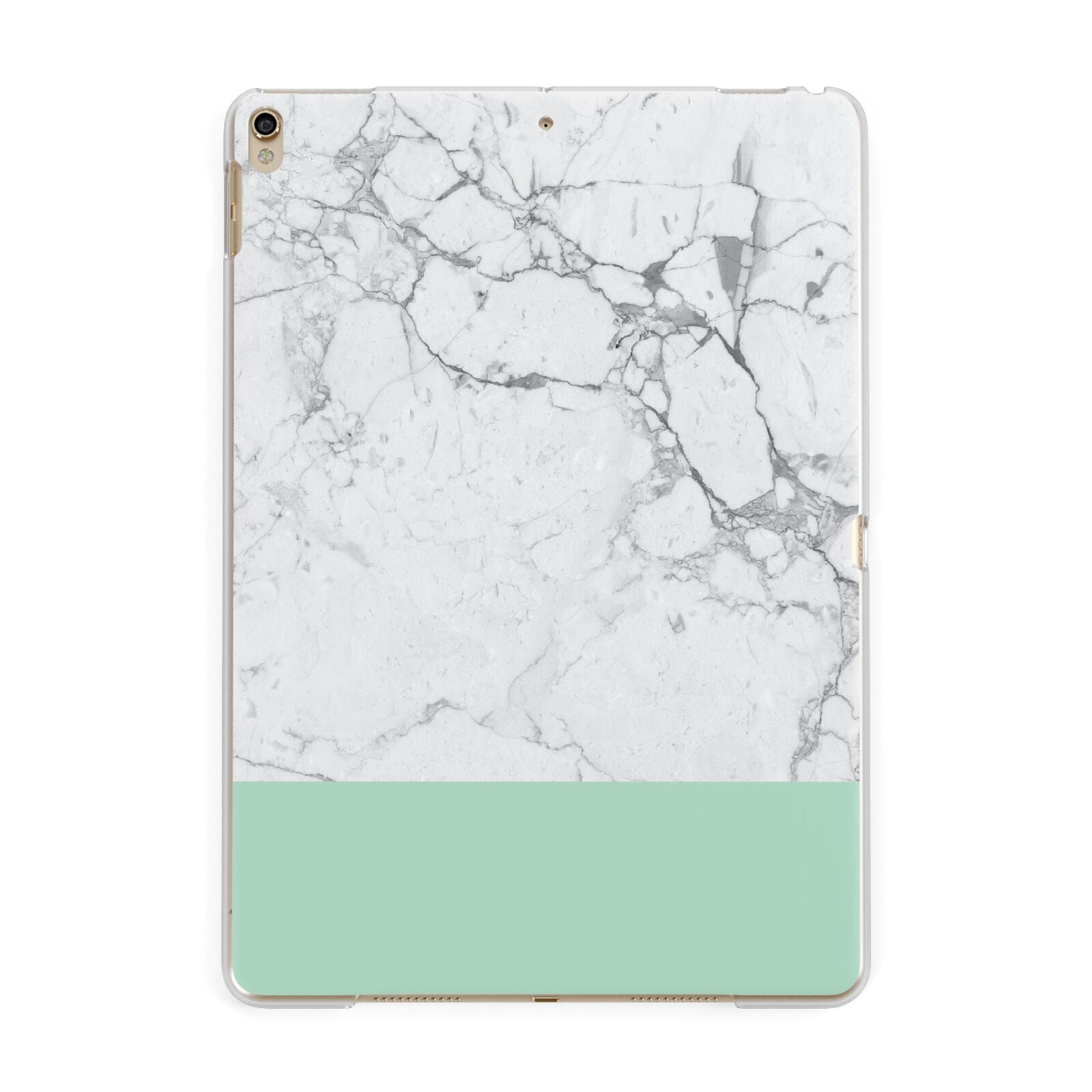 Marble White Carrara Green Apple iPad Gold Case