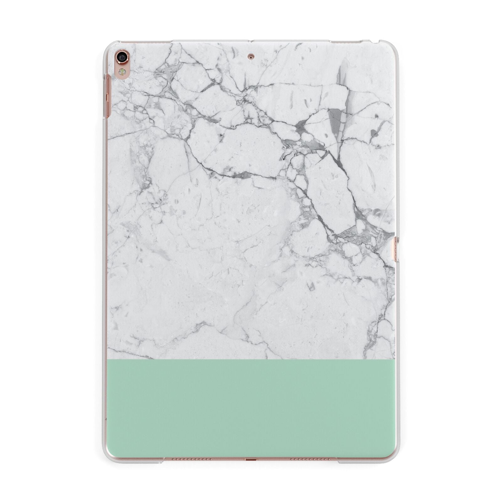 Marble White Carrara Green Apple iPad Rose Gold Case