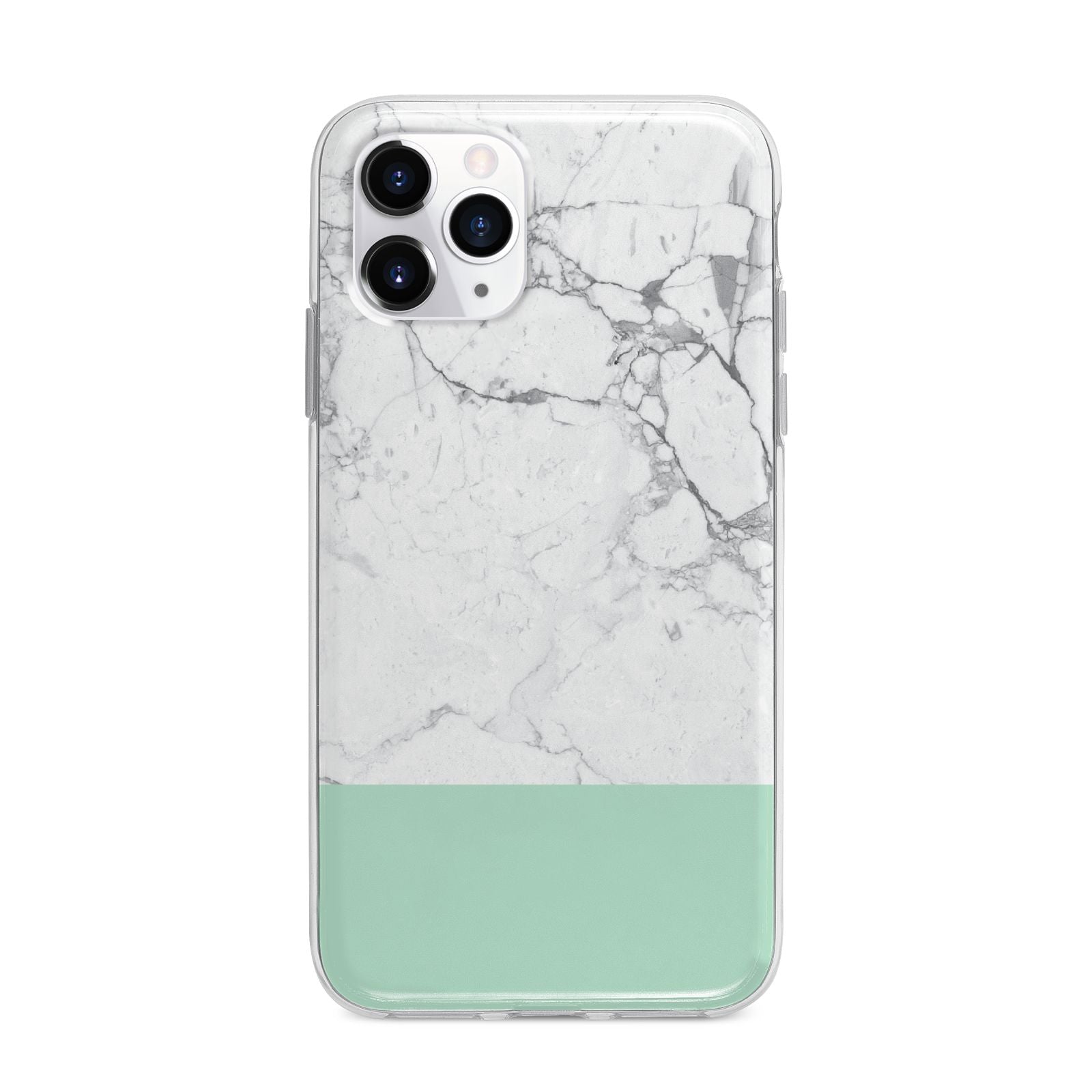 Marble White Carrara Green Apple iPhone 11 Pro Max in Silver with Bumper Case