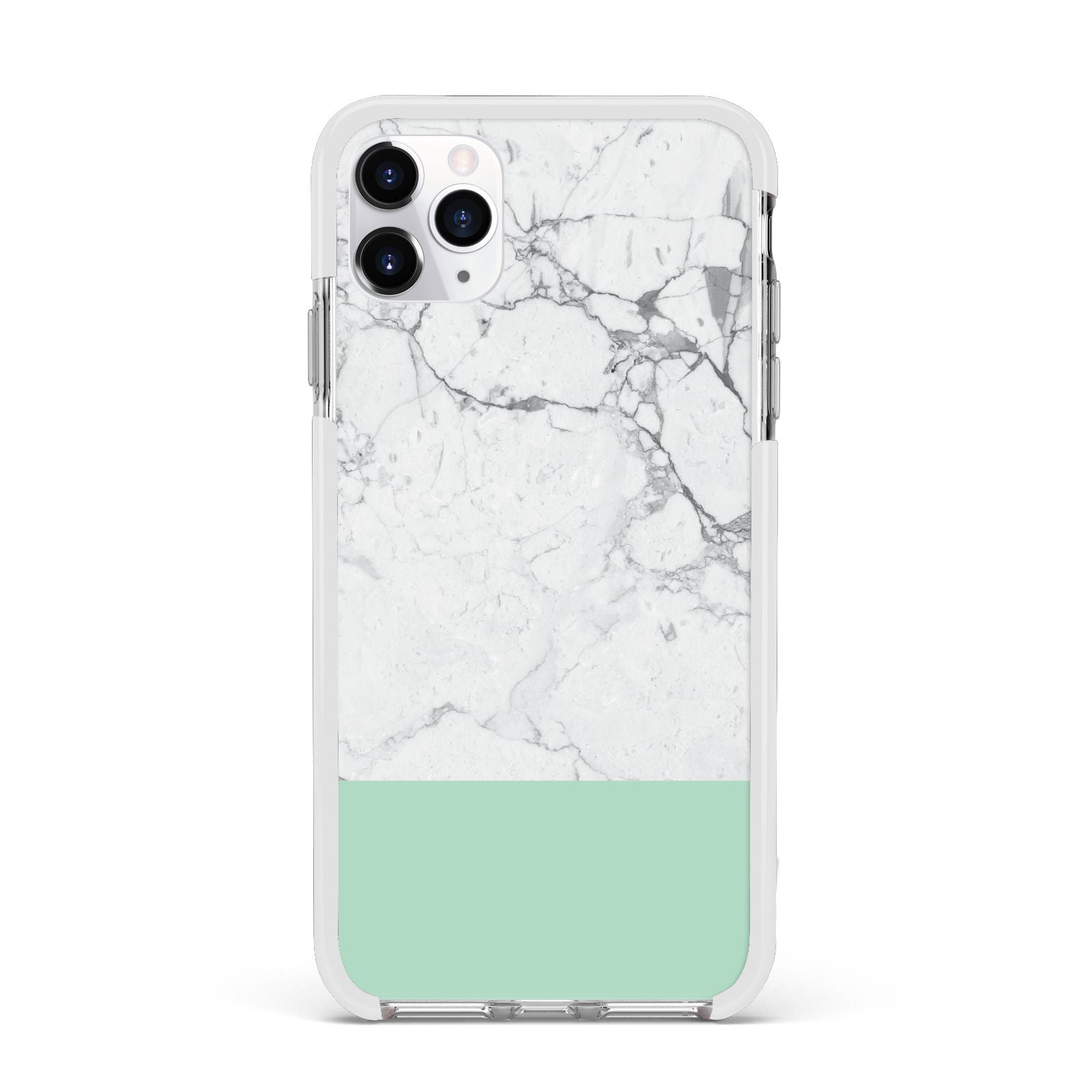 Marble White Carrara Green Apple iPhone 11 Pro Max in Silver with White Impact Case