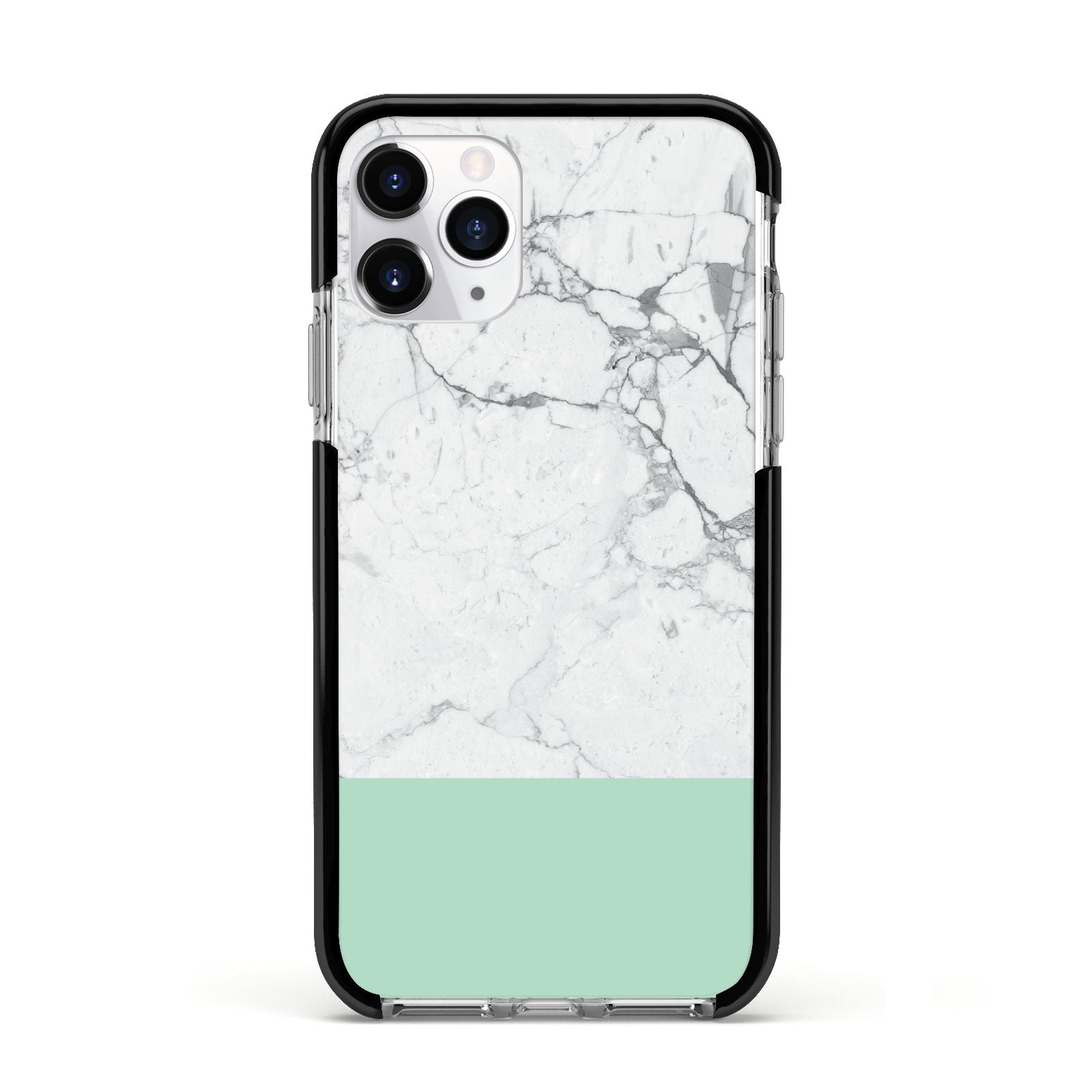Marble White Carrara Green Apple iPhone 11 Pro in Silver with Black Impact Case