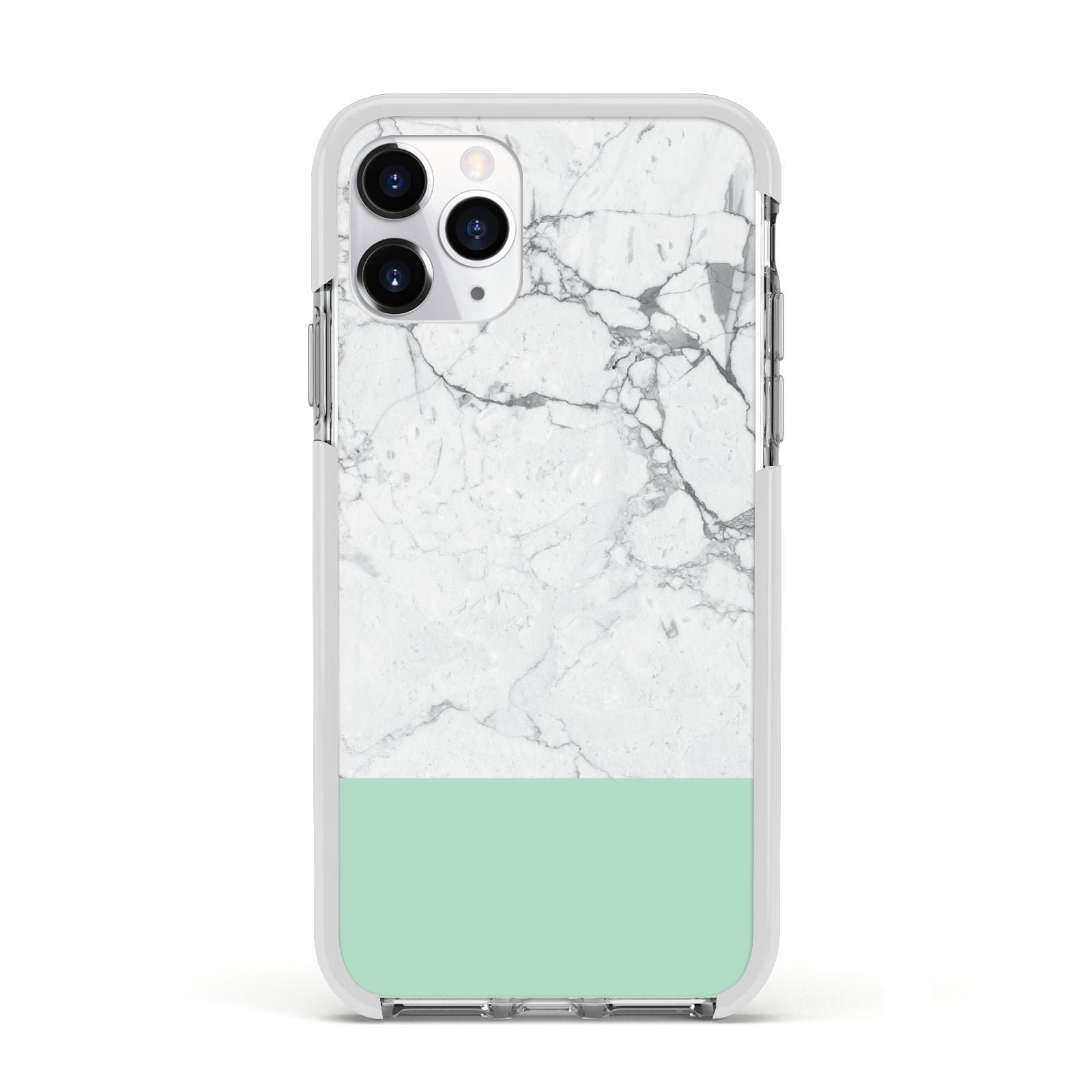 Marble White Carrara Green Apple iPhone 11 Pro in Silver with White Impact Case