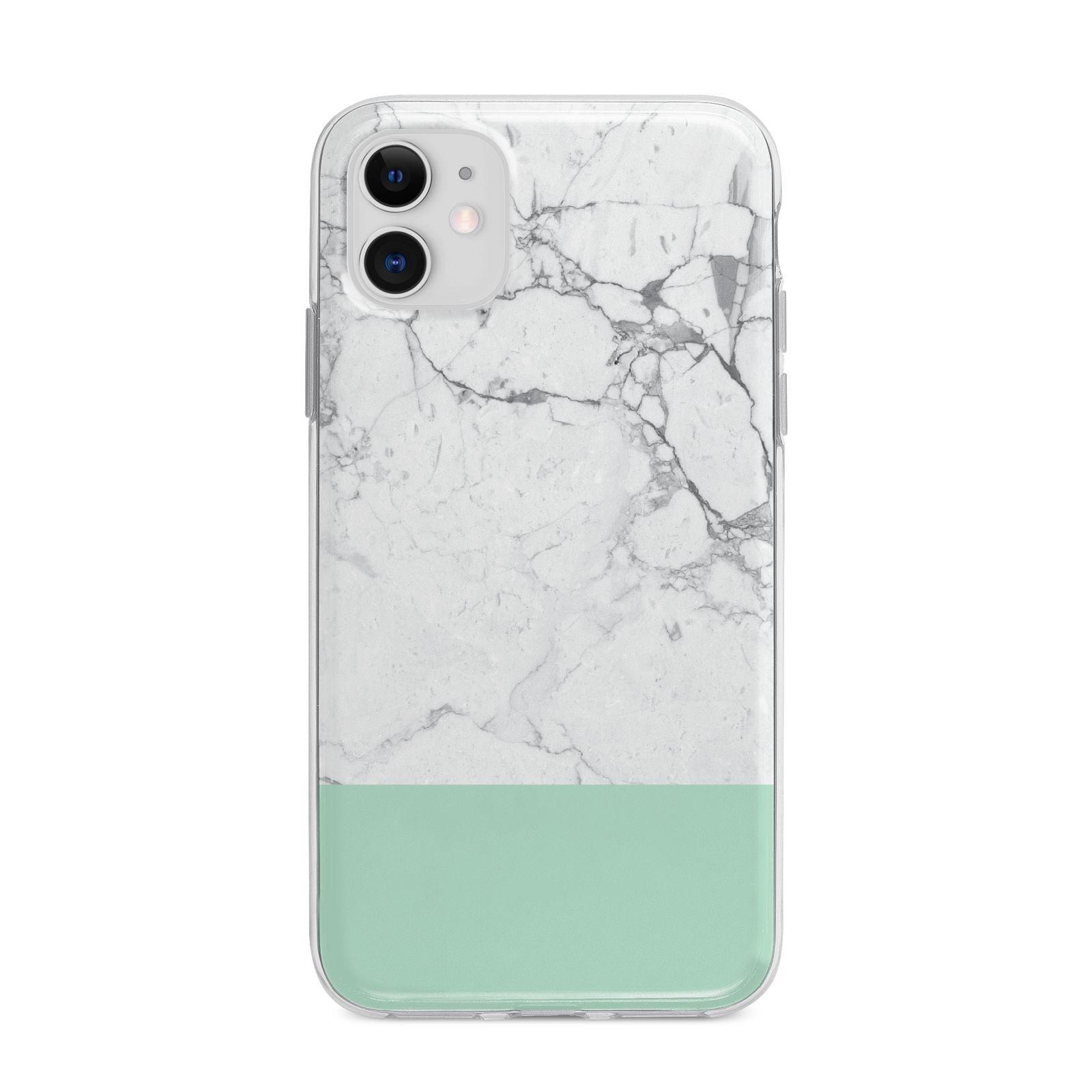 Marble White Carrara Green Apple iPhone 11 in White with Bumper Case