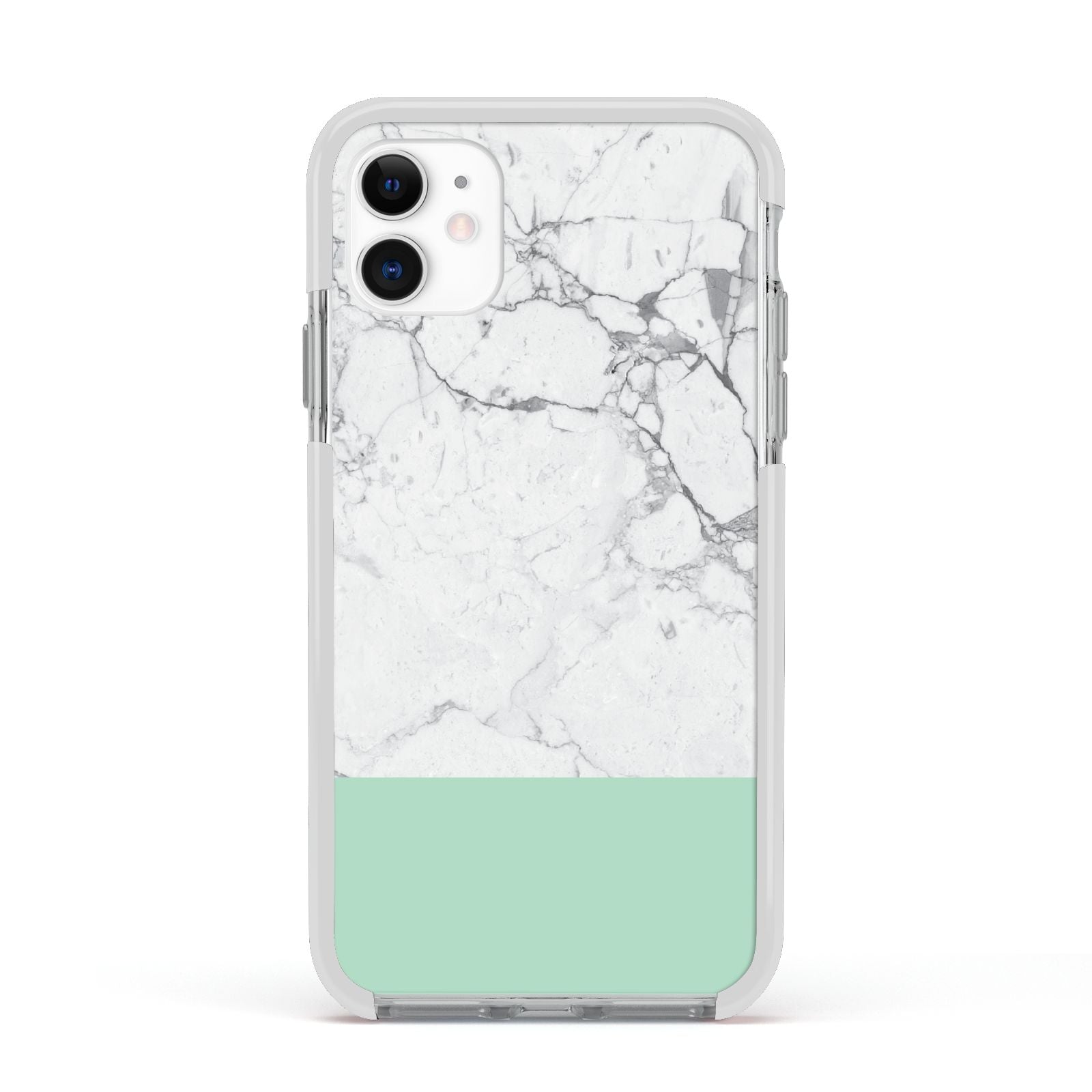 Marble White Carrara Green Apple iPhone 11 in White with White Impact Case
