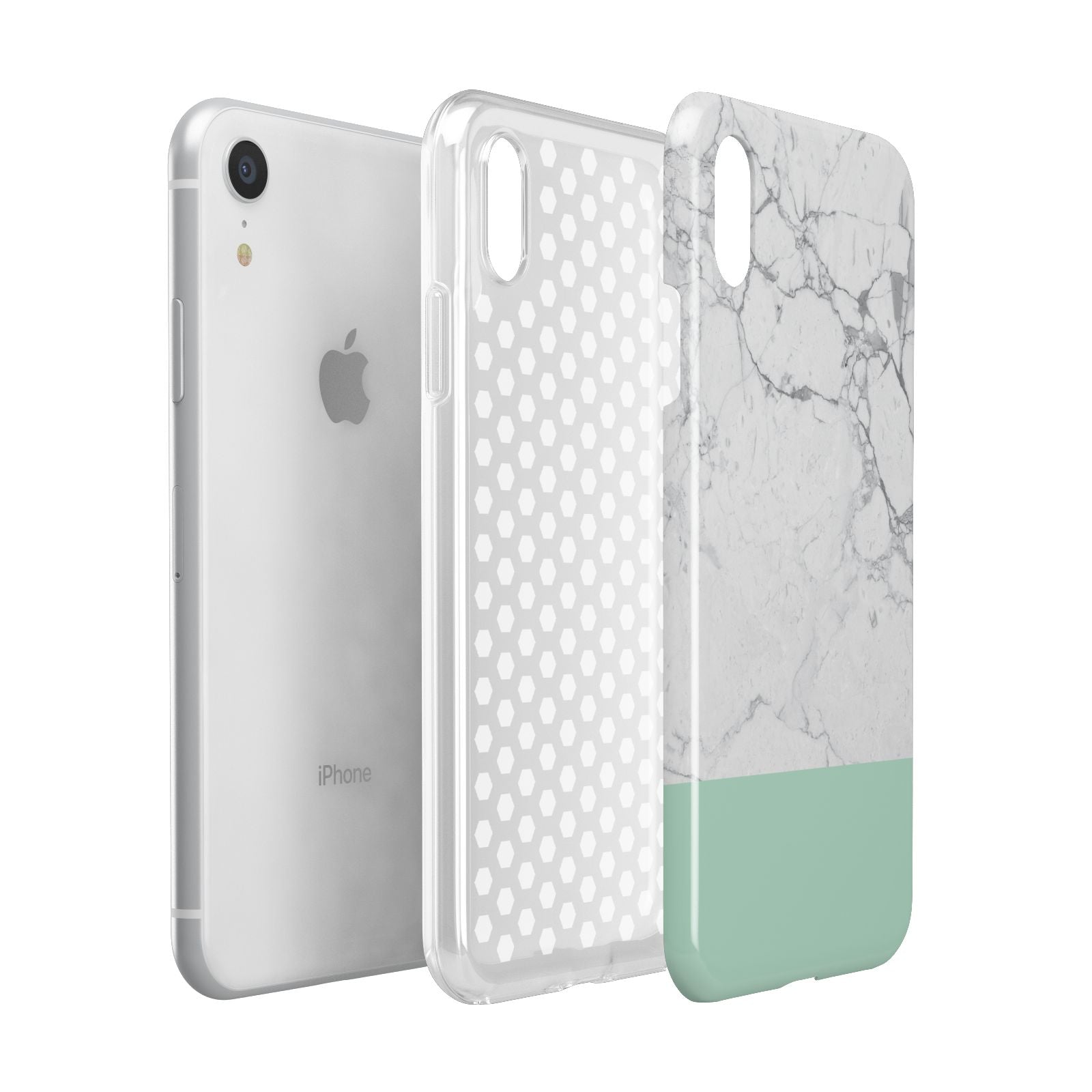 Marble White Carrara Green Apple iPhone XR White 3D Tough Case Expanded view