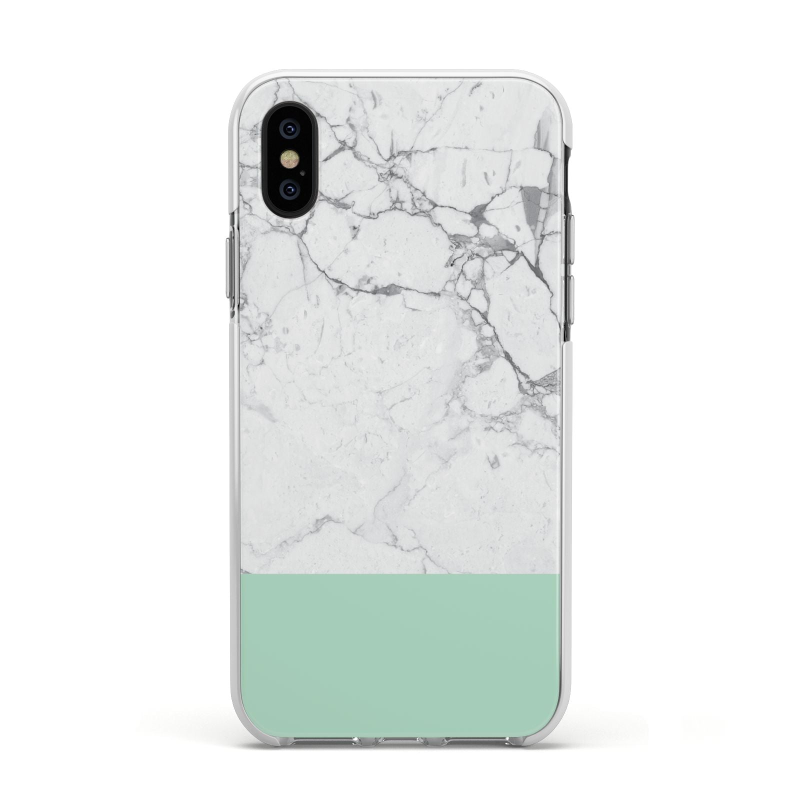 Marble White Carrara Green Apple iPhone Xs Impact Case White Edge on Black Phone