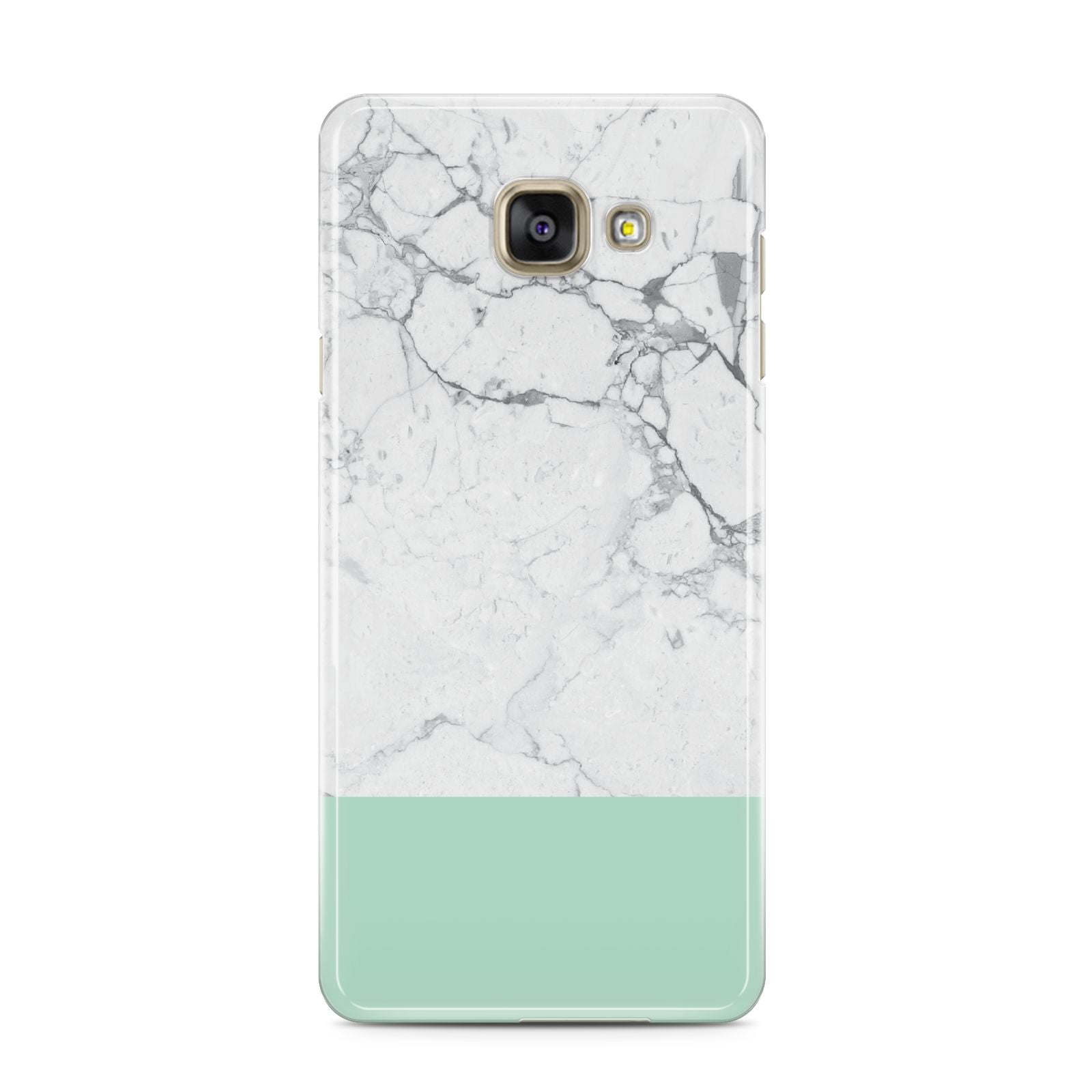 Marble White Carrara Green Samsung Galaxy A3 2016 Case on gold phone