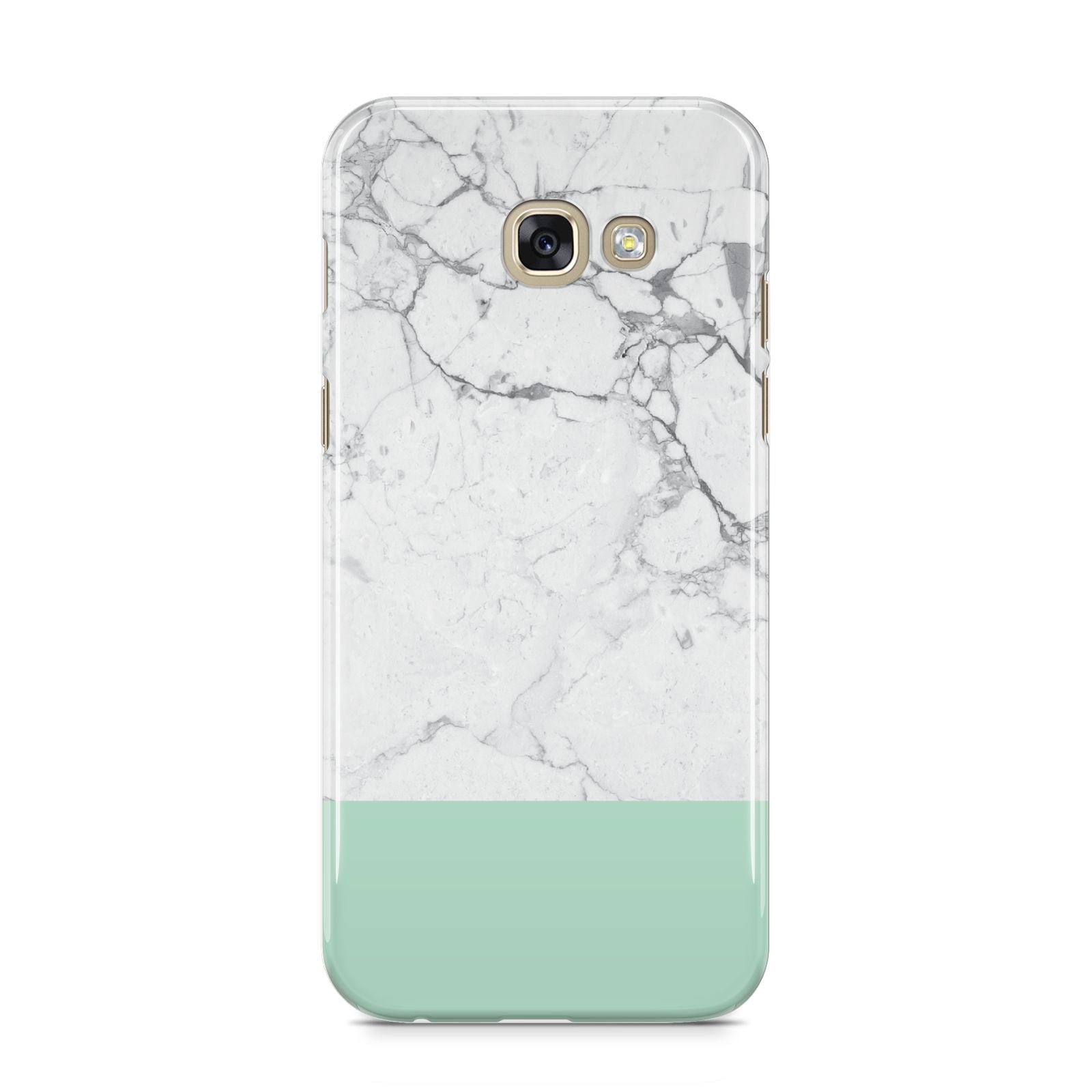 Marble White Carrara Green Samsung Galaxy A5 2017 Case on gold phone