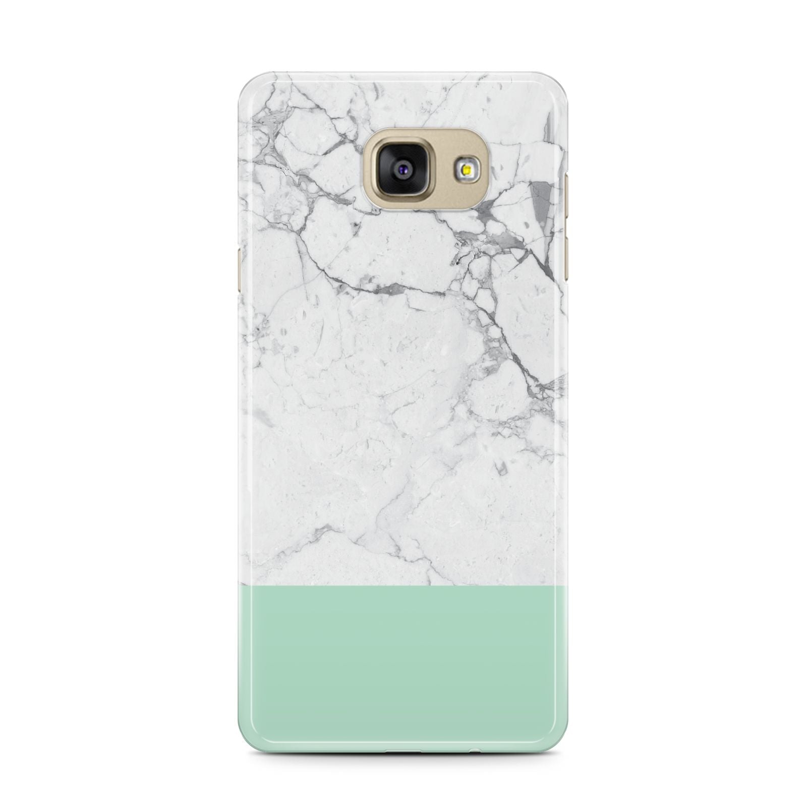 Marble White Carrara Green Samsung Galaxy A7 2016 Case on gold phone