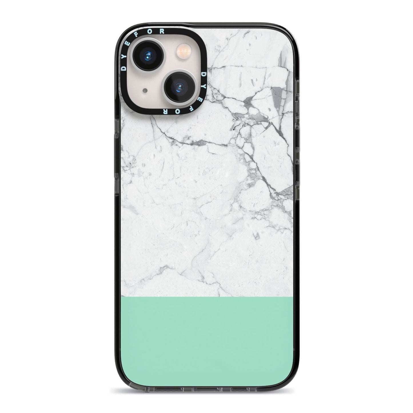 Marble White Carrara Green iPhone 13 Black Impact Case on Silver phone