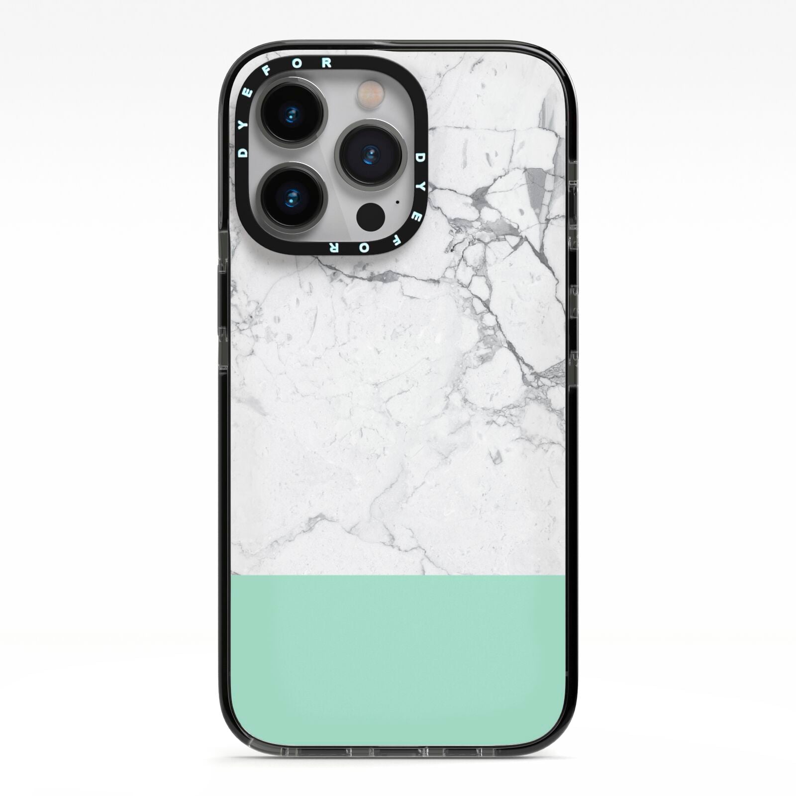 Marble White Carrara Green iPhone 13 Pro Black Impact Case on Silver phone