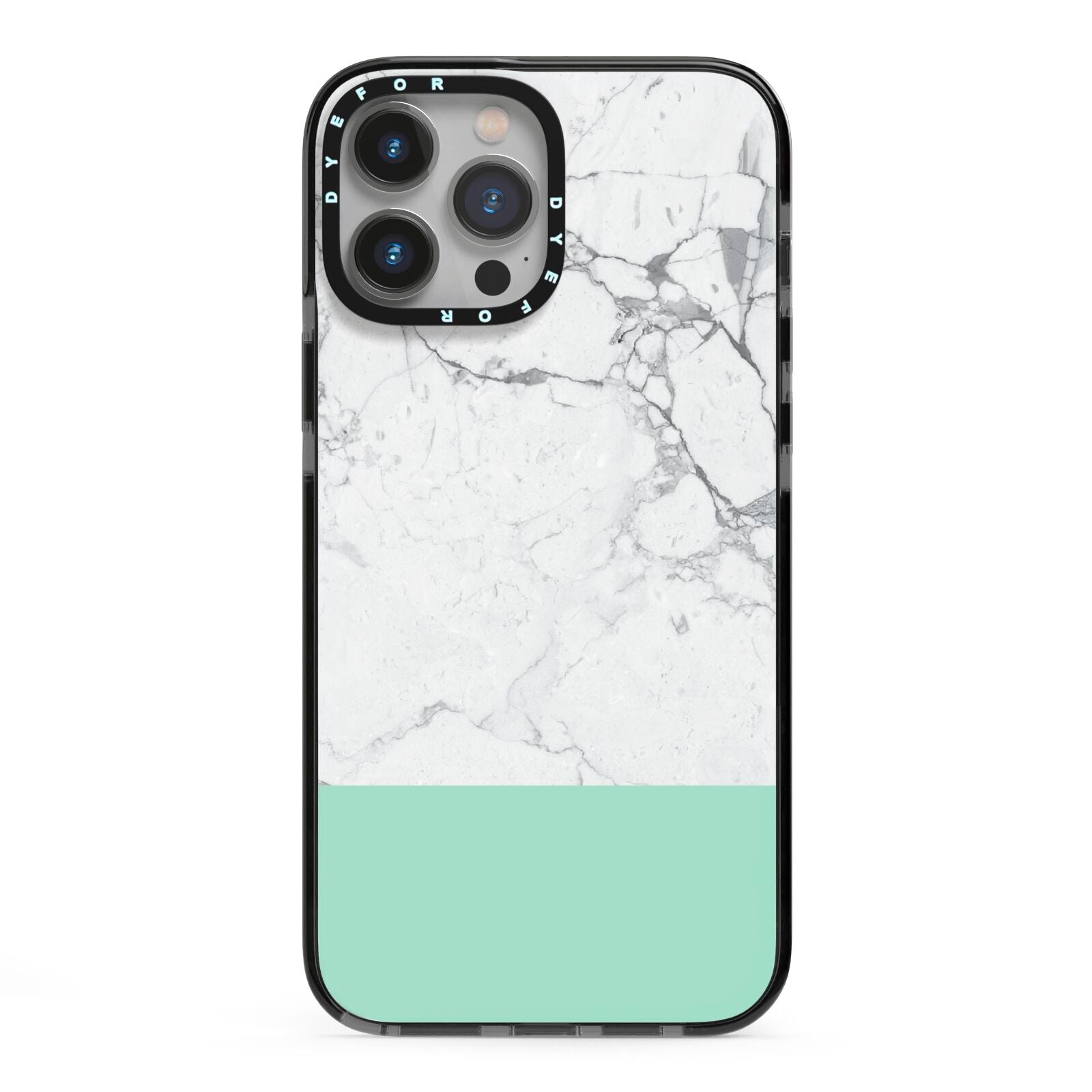 Marble White Carrara Green iPhone 13 Pro Max Black Impact Case on Silver phone