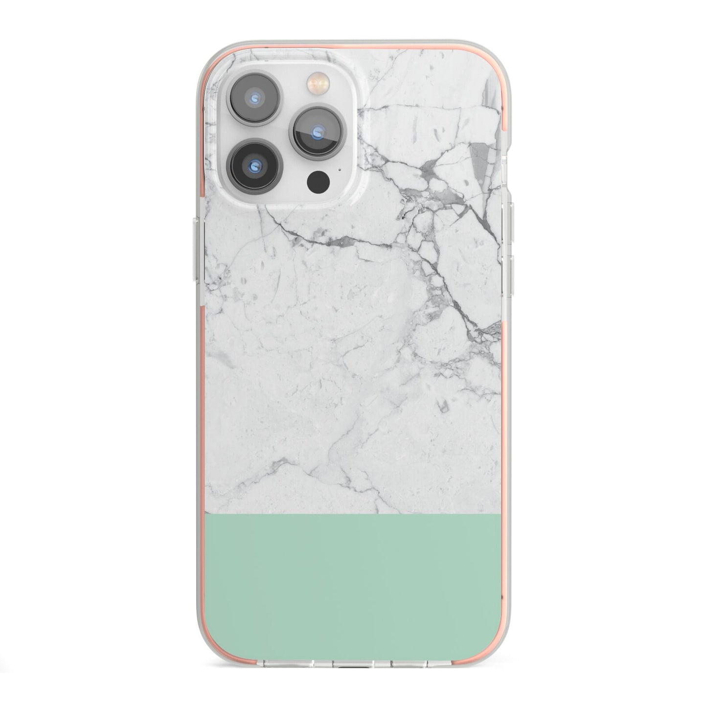 Marble White Carrara Green iPhone 13 Pro Max TPU Impact Case with Pink Edges