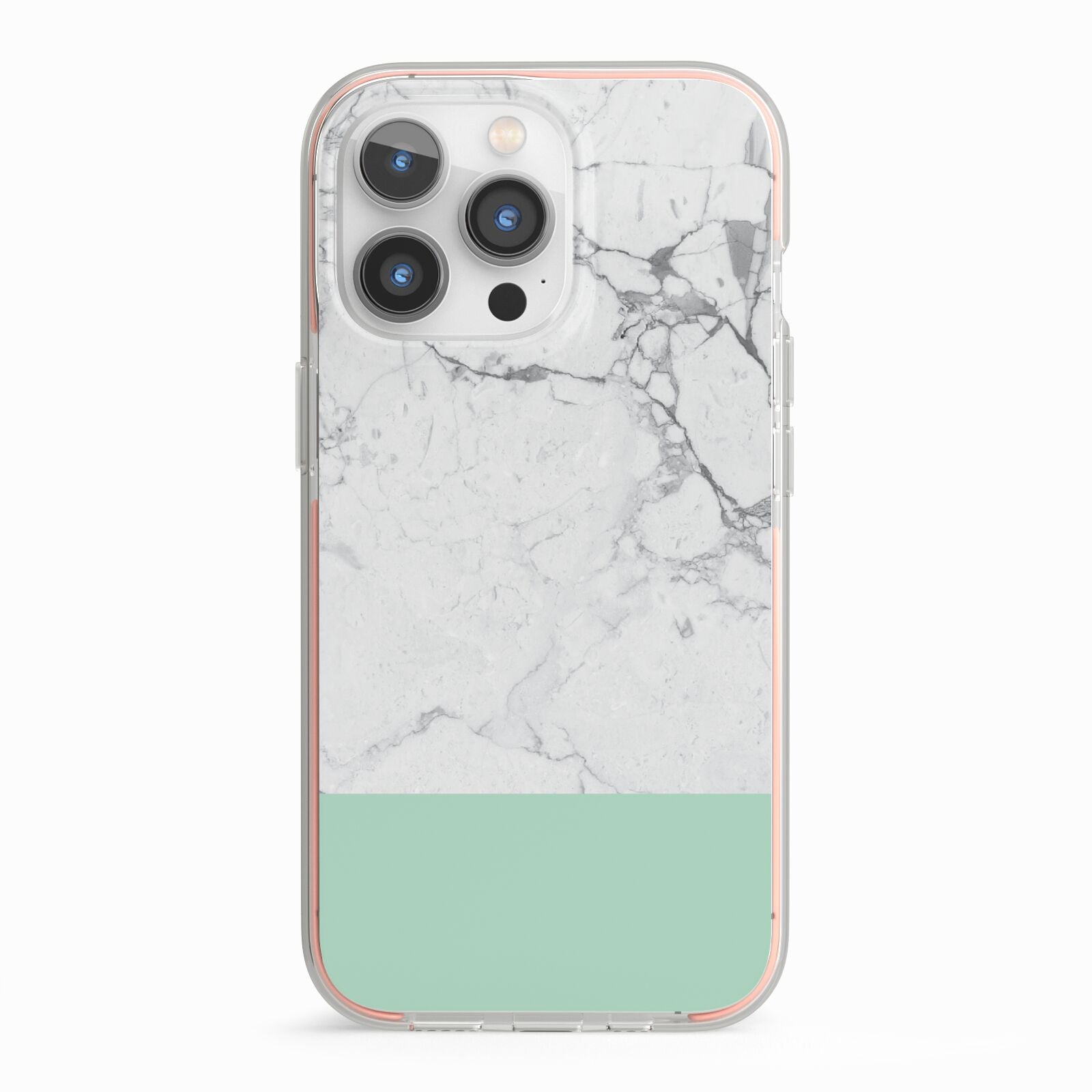 Marble White Carrara Green iPhone 13 Pro TPU Impact Case with Pink Edges