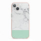 Marble White Carrara Green iPhone 13 TPU Impact Case with Pink Edges