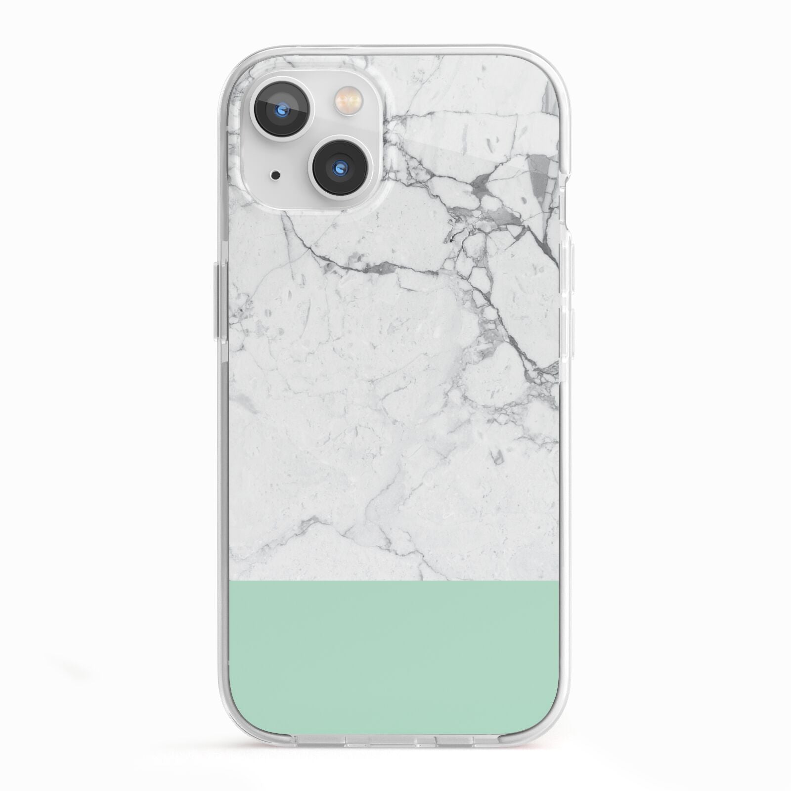Marble White Carrara Green iPhone 13 TPU Impact Case with White Edges