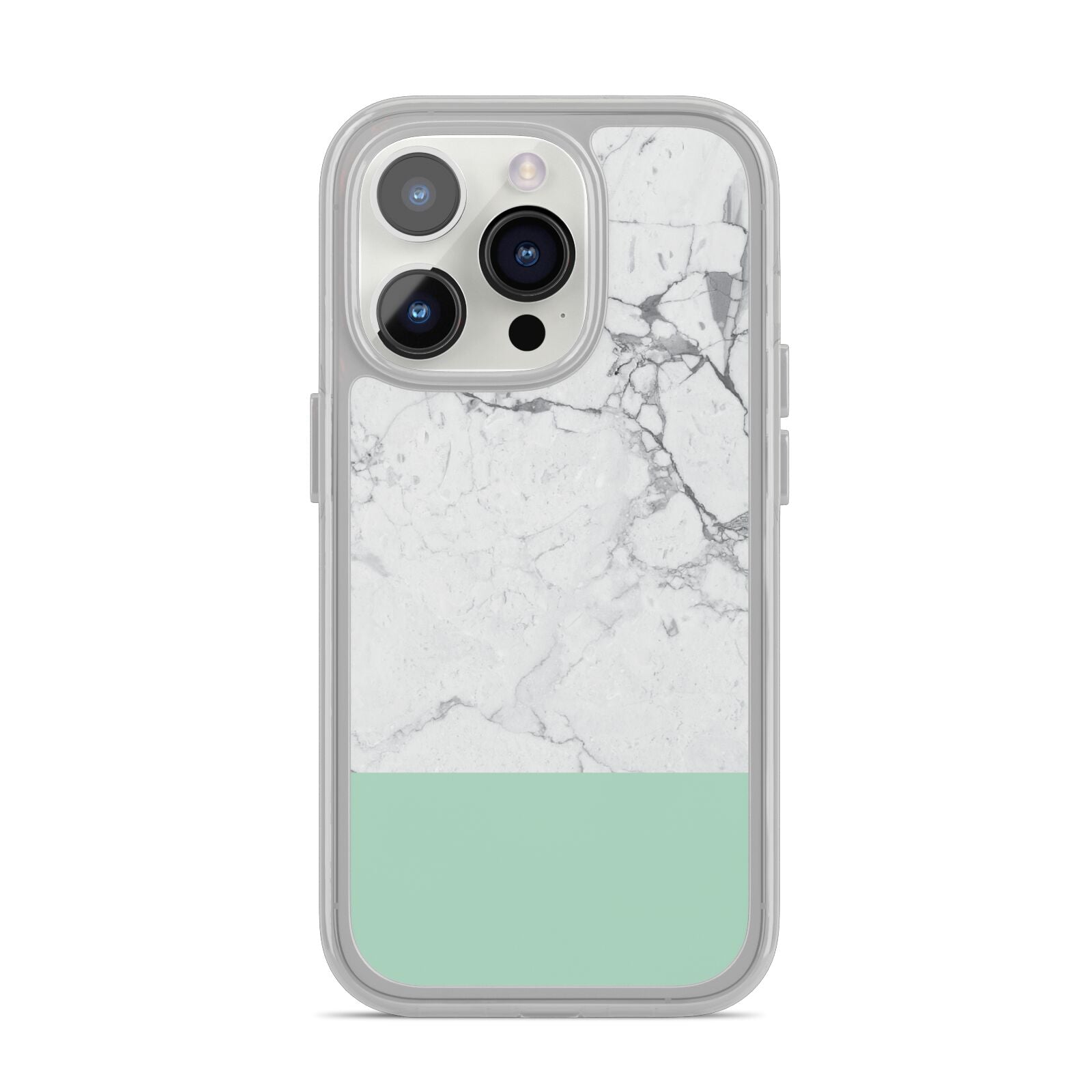 Marble White Carrara Green iPhone 14 Pro Clear Tough Case Silver