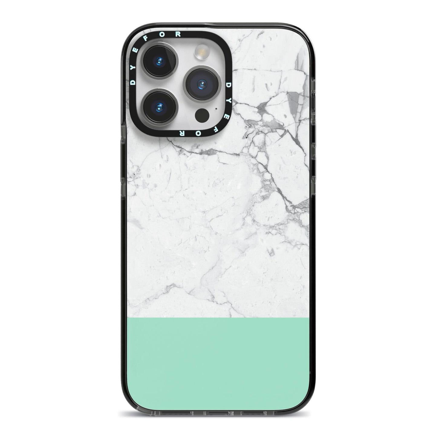 Marble White Carrara Green iPhone 14 Pro Max Black Impact Case on Silver phone