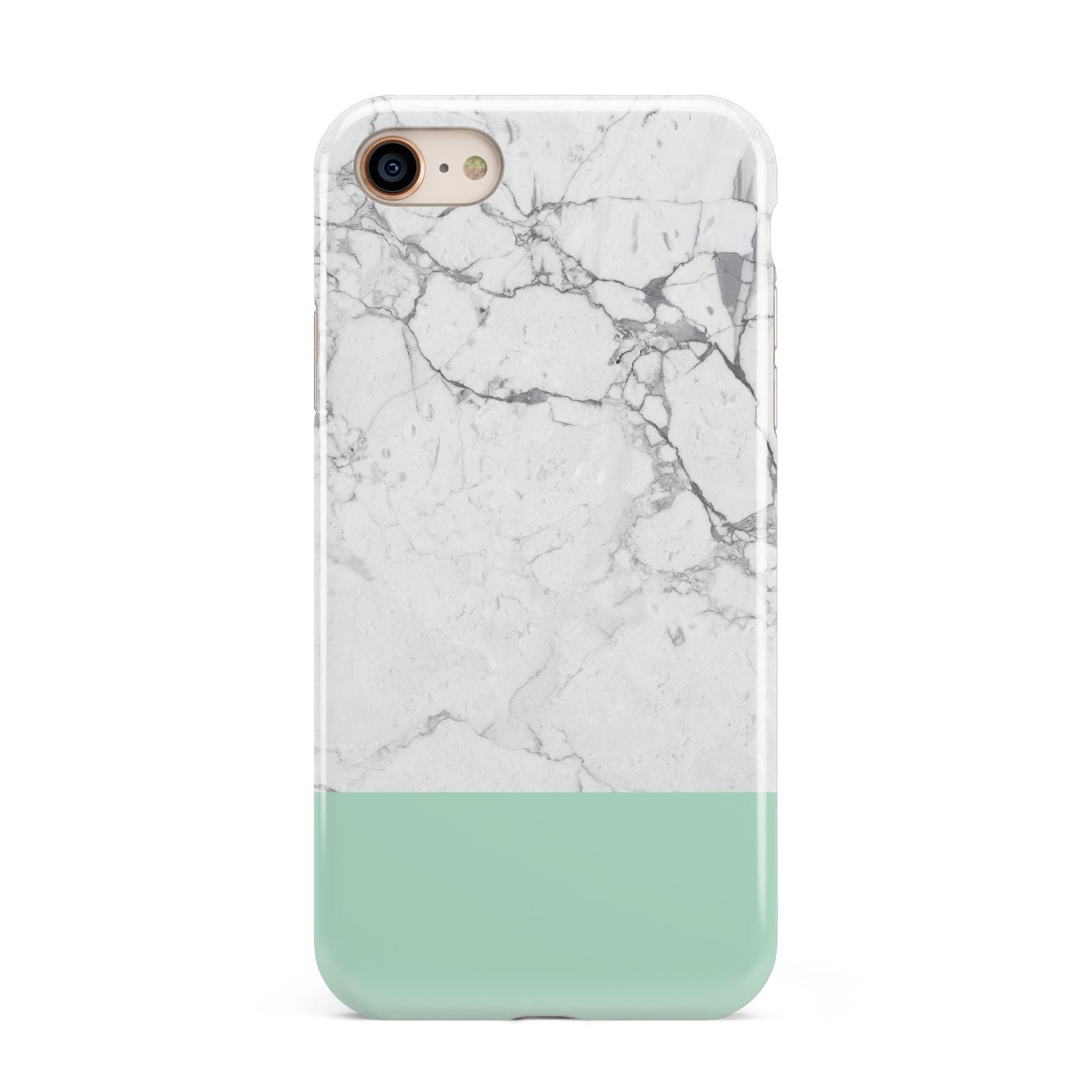 Marble White Carrara Green iPhone 8 3D Tough Case on Gold Phone