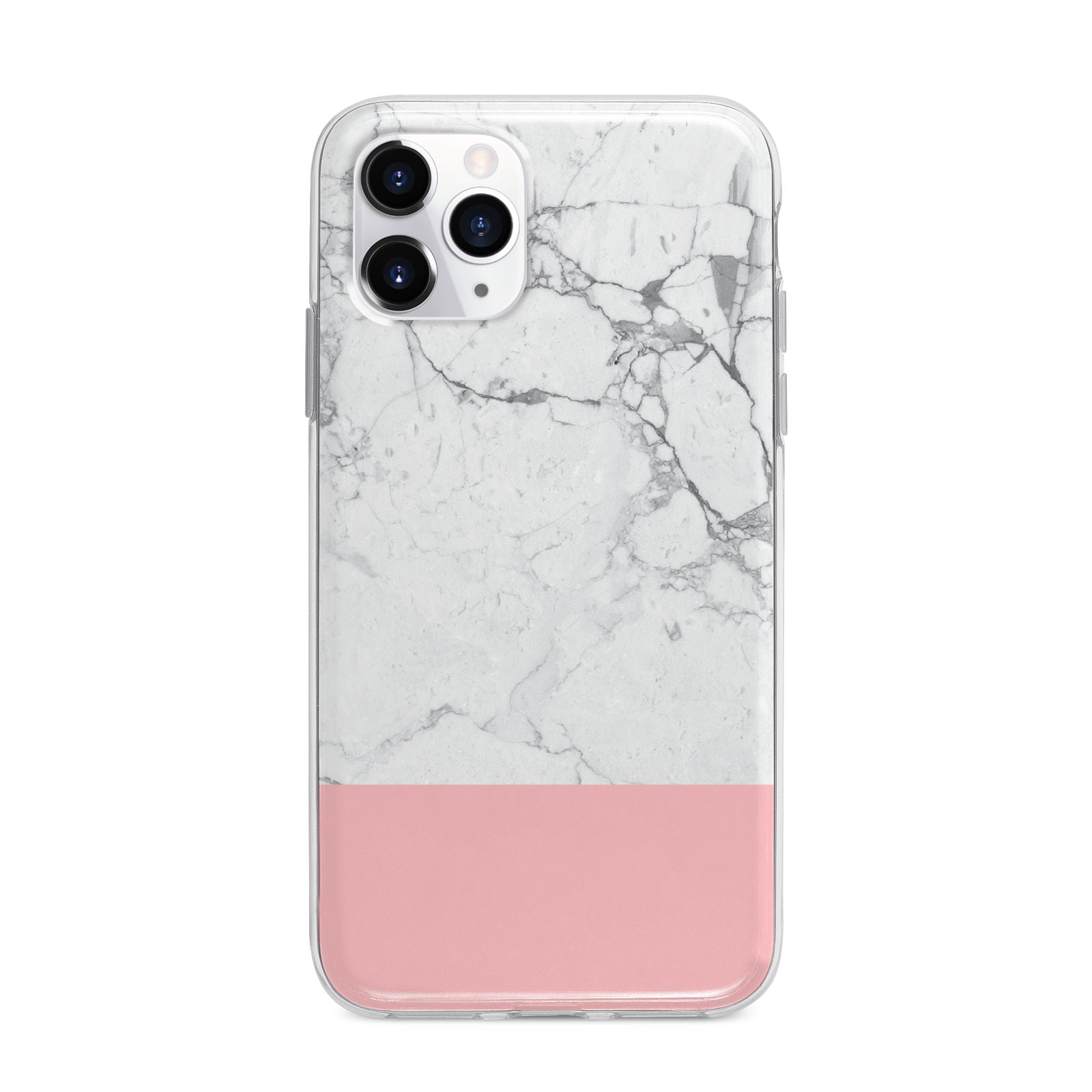 Marble White Carrara Pink Apple iPhone 11 Pro Max in Silver with Bumper Case