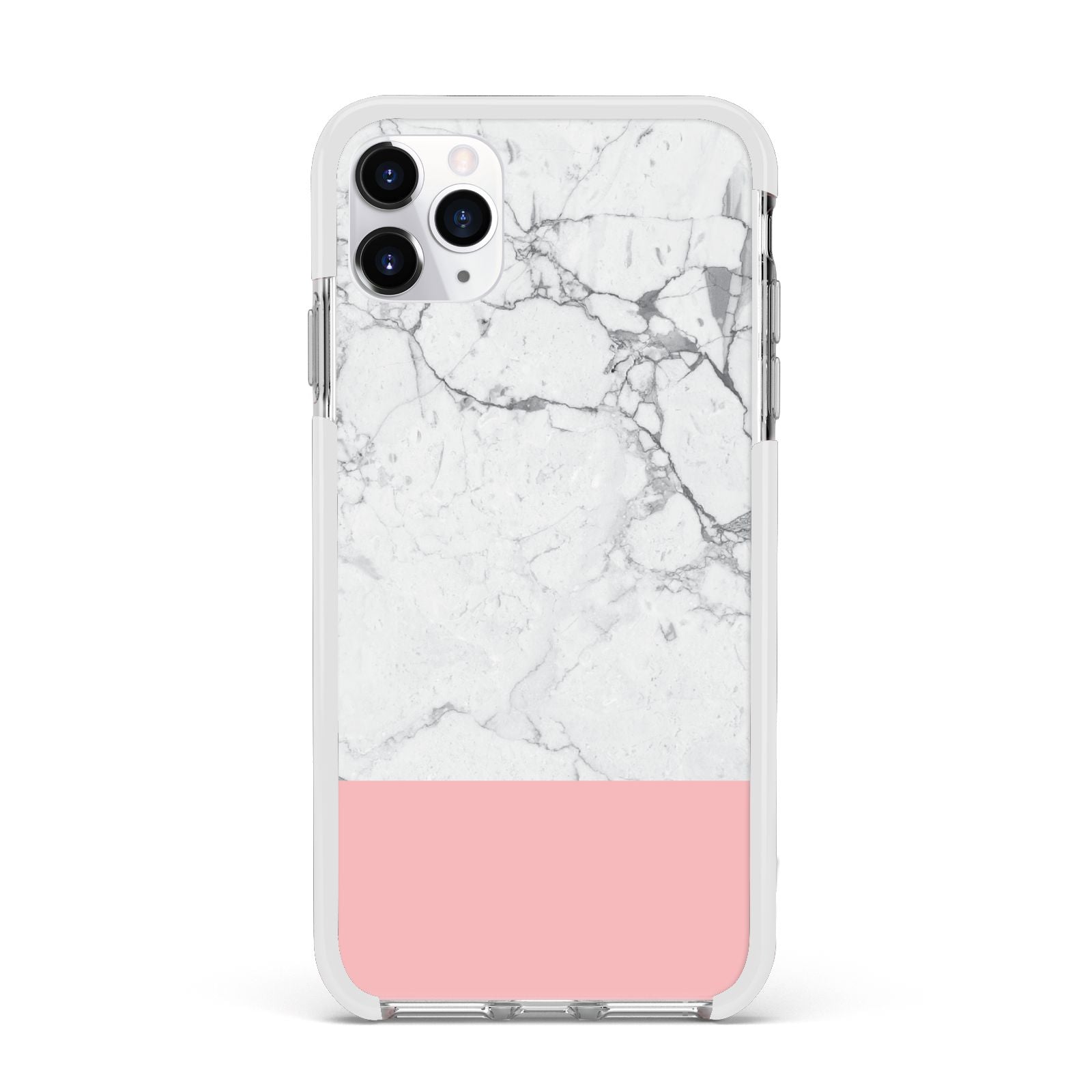 Marble White Carrara Pink Apple iPhone 11 Pro Max in Silver with White Impact Case