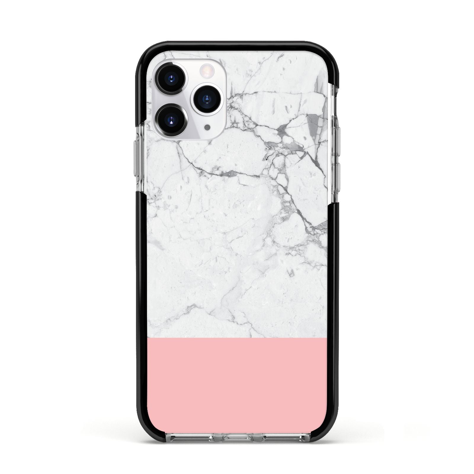 Marble White Carrara Pink Apple iPhone 11 Pro in Silver with Black Impact Case