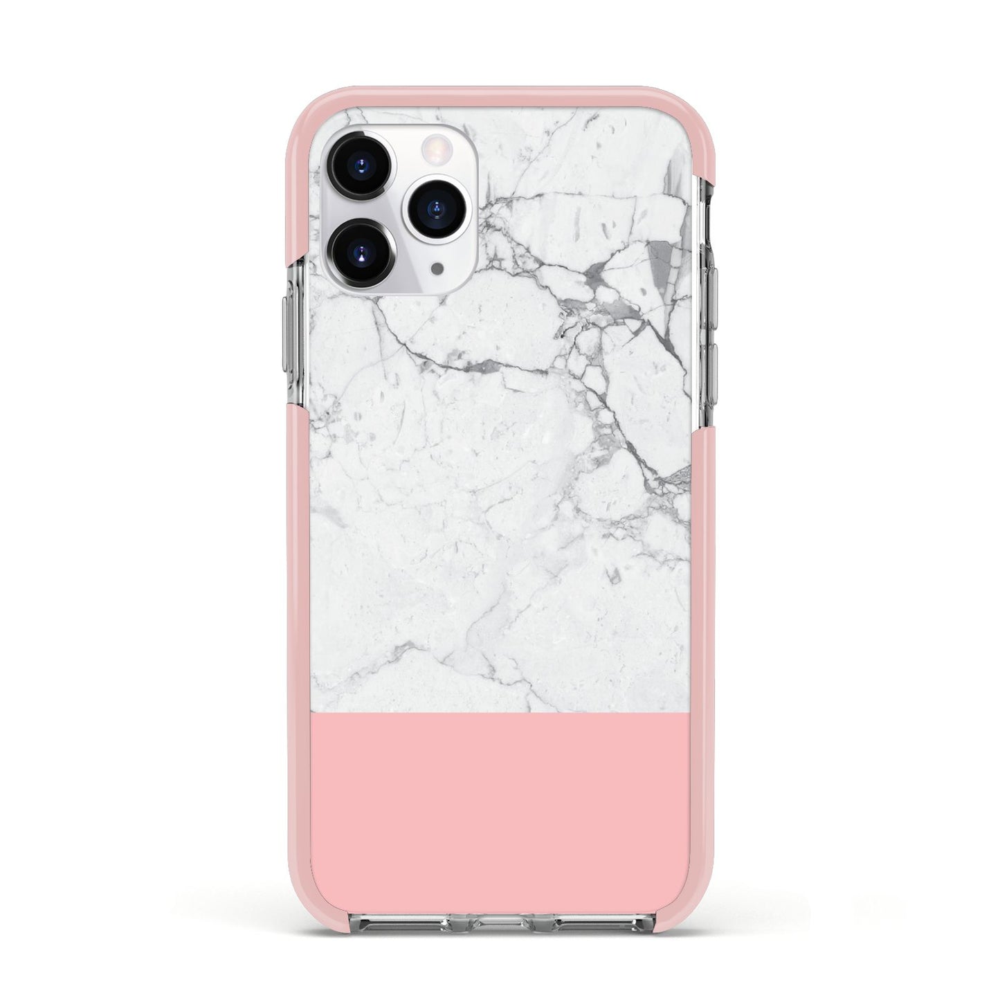 Marble White Carrara Pink Apple iPhone 11 Pro in Silver with Pink Impact Case