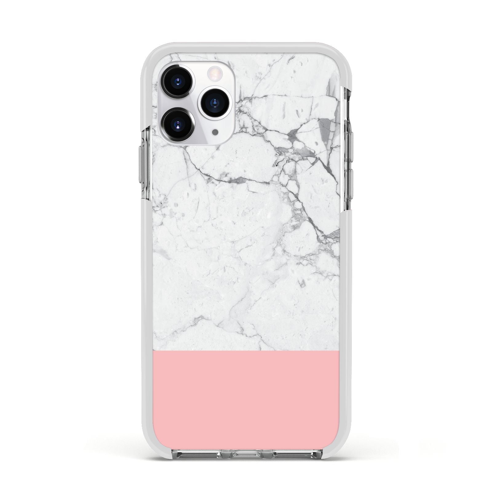 Marble White Carrara Pink Apple iPhone 11 Pro in Silver with White Impact Case