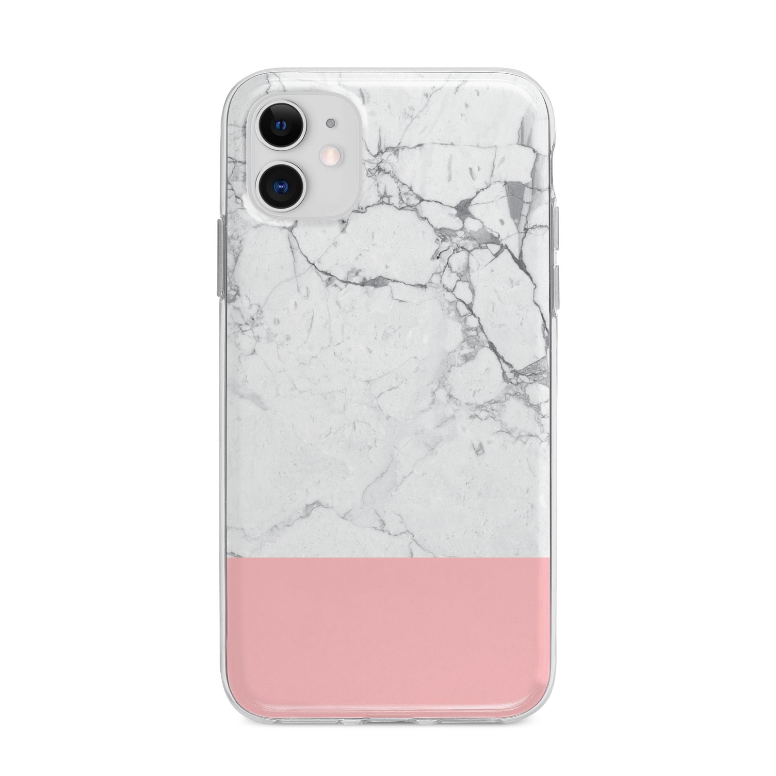 Marble White Carrara Pink Apple iPhone 11 in White with Bumper Case