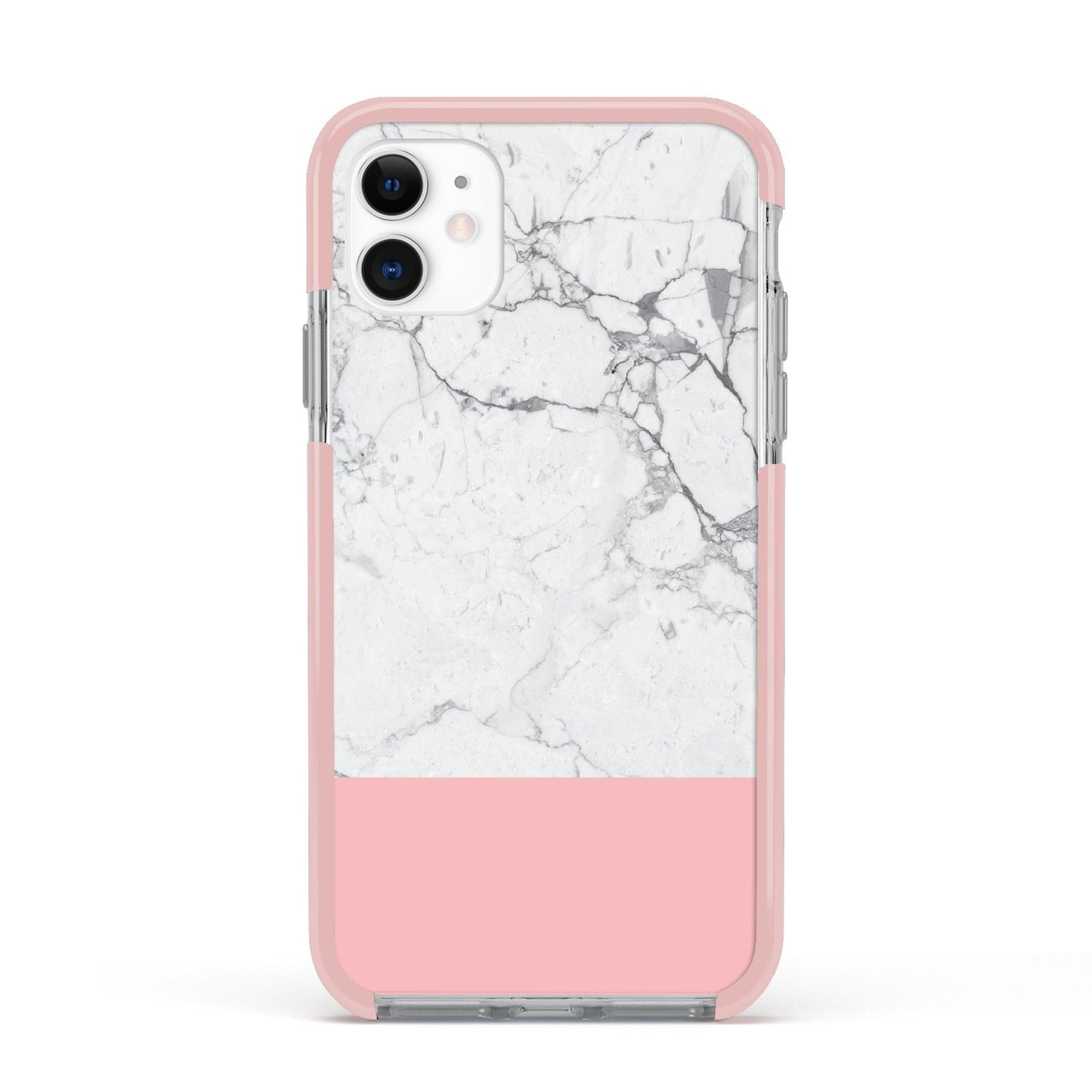 Marble White Carrara Pink Apple iPhone 11 in White with Pink Impact Case